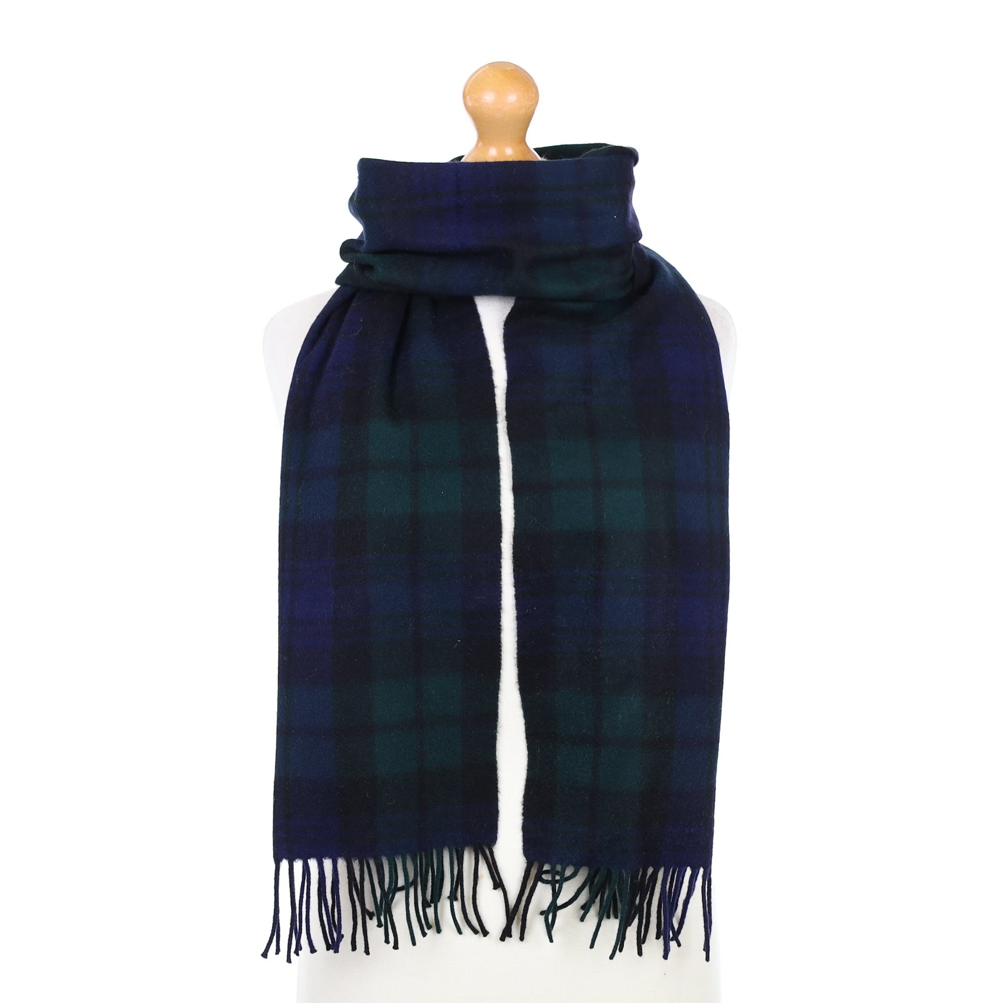 Dark Green and Navy Checked Cashmere Woven Scarf
