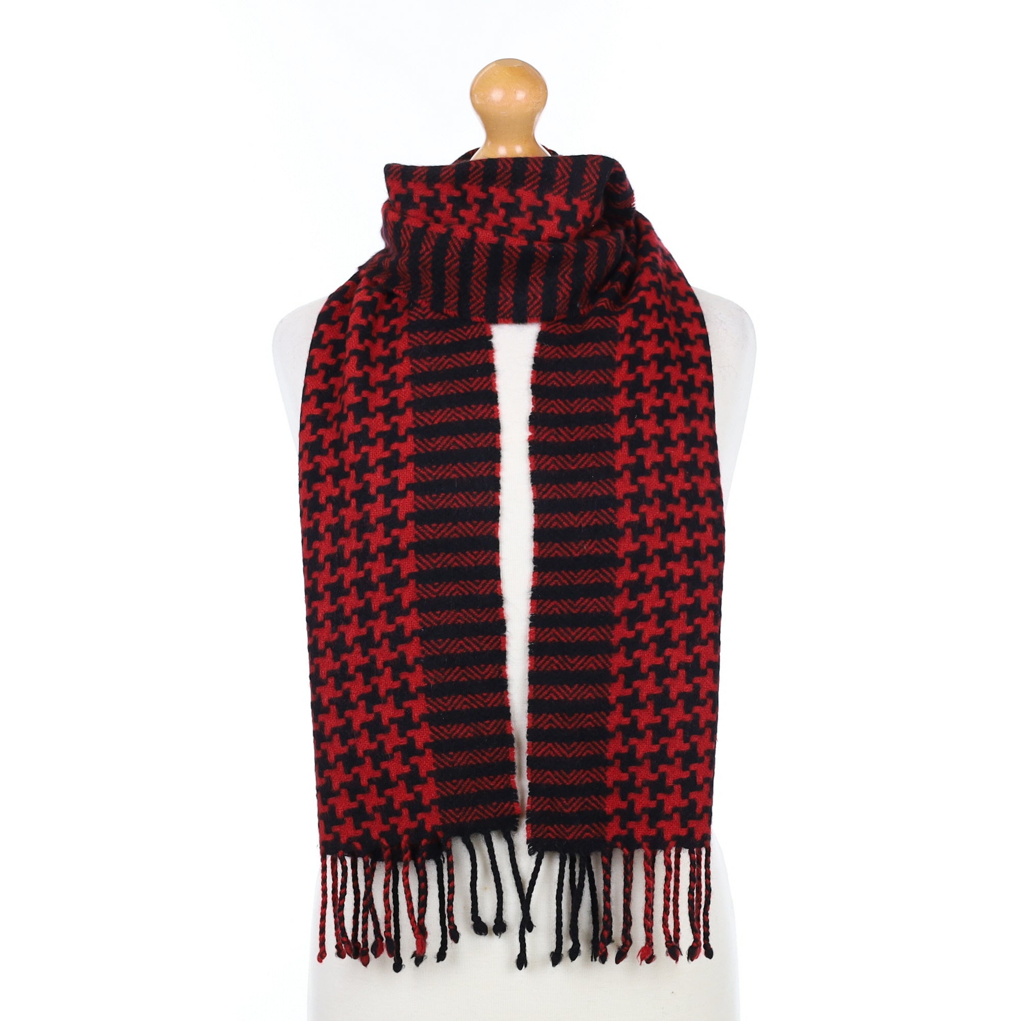 Red and black Geometric Cashmere Woven Scarf