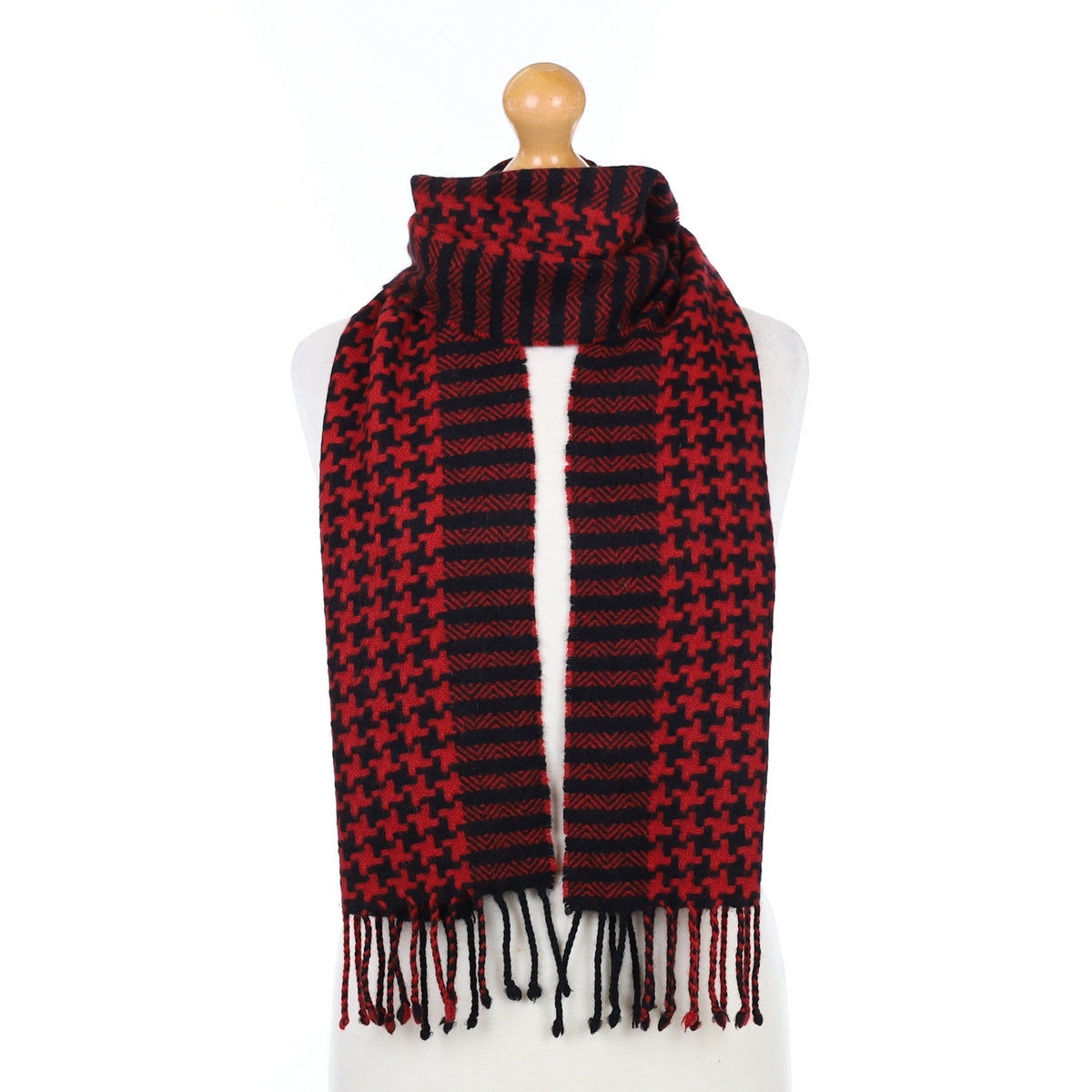 Red and black Geometric Cashmere Woven Scarf