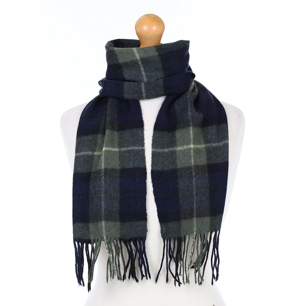Navy and Khaki Checked Cashmere Woven Scarf