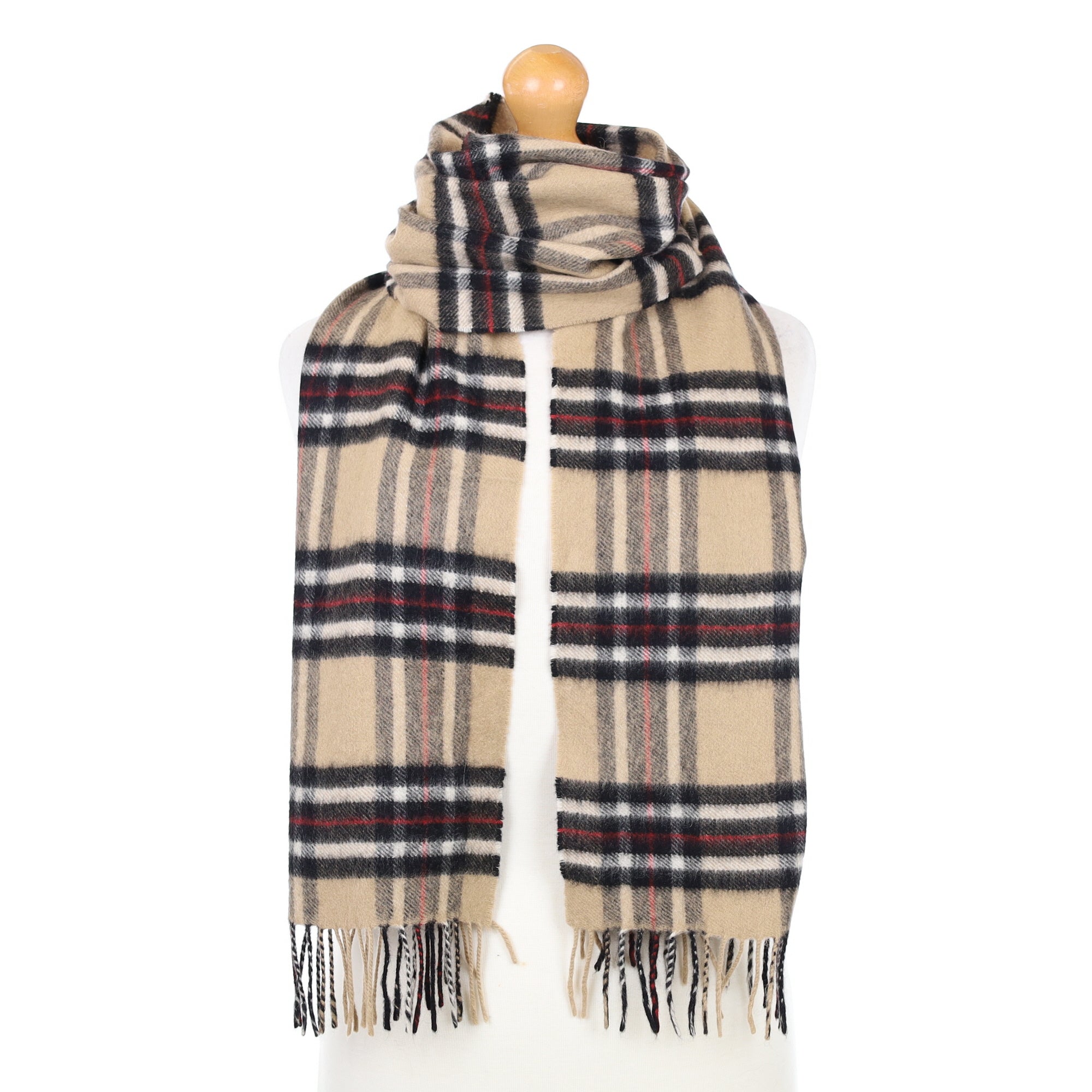 Camel and Black Checked Cashmere Woven Scarf