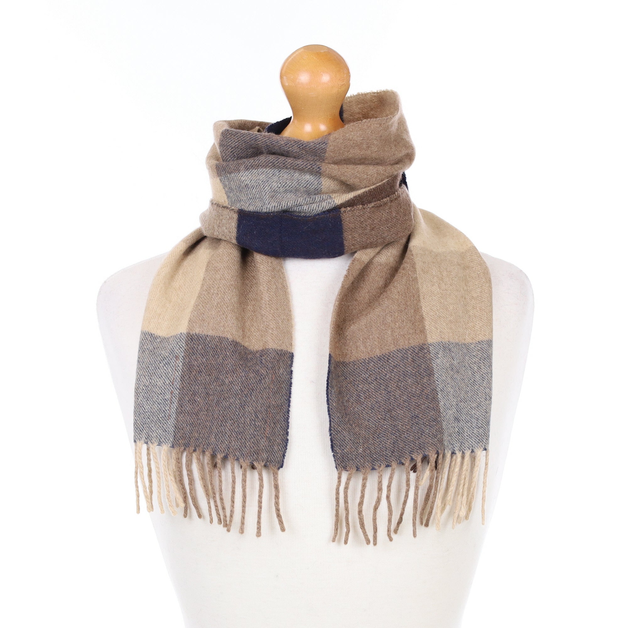 Italian Mocha Checked Cashmere Woven Scarf