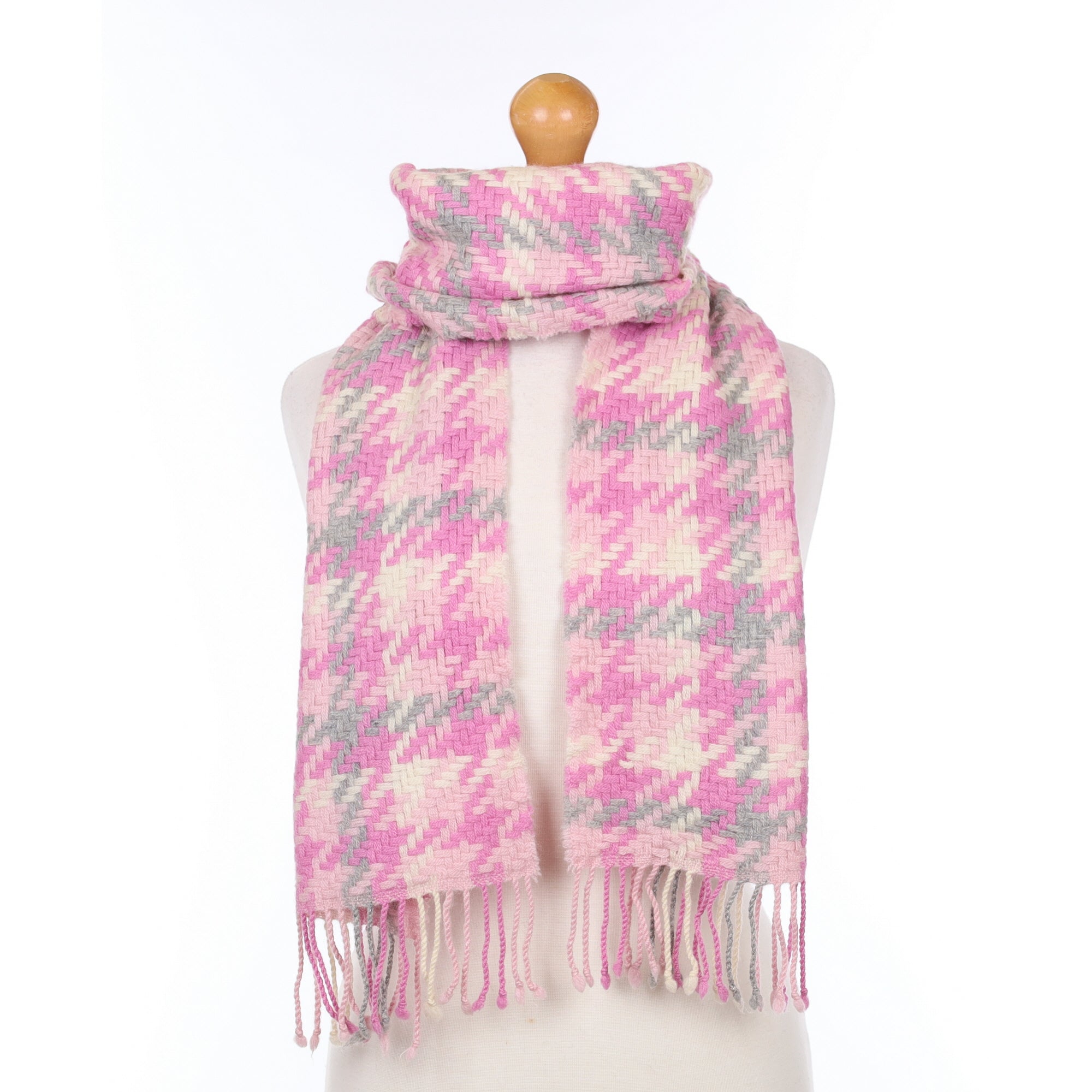 Foxglove Pink Basket Weave Cashmere Woven Scarf