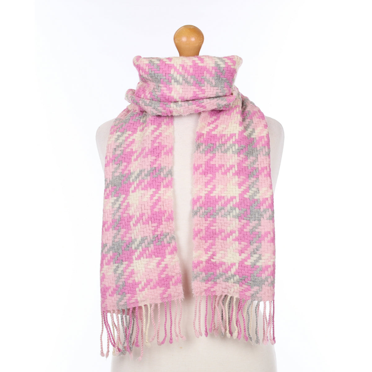 Foxglove Pink Basket Weave Cashmere Woven Scarf