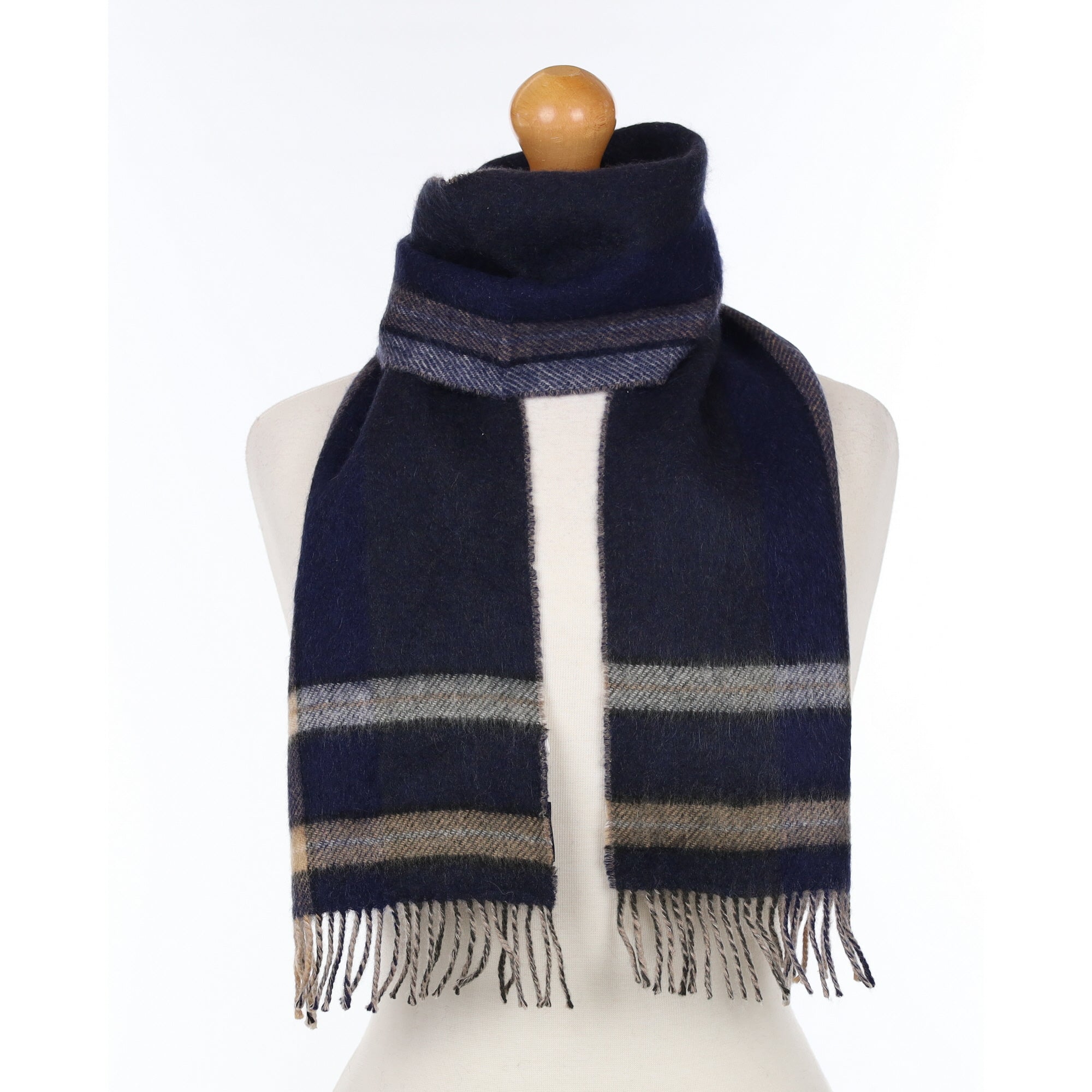 Navy with Camel Stripe Cashmere Woven Scarf