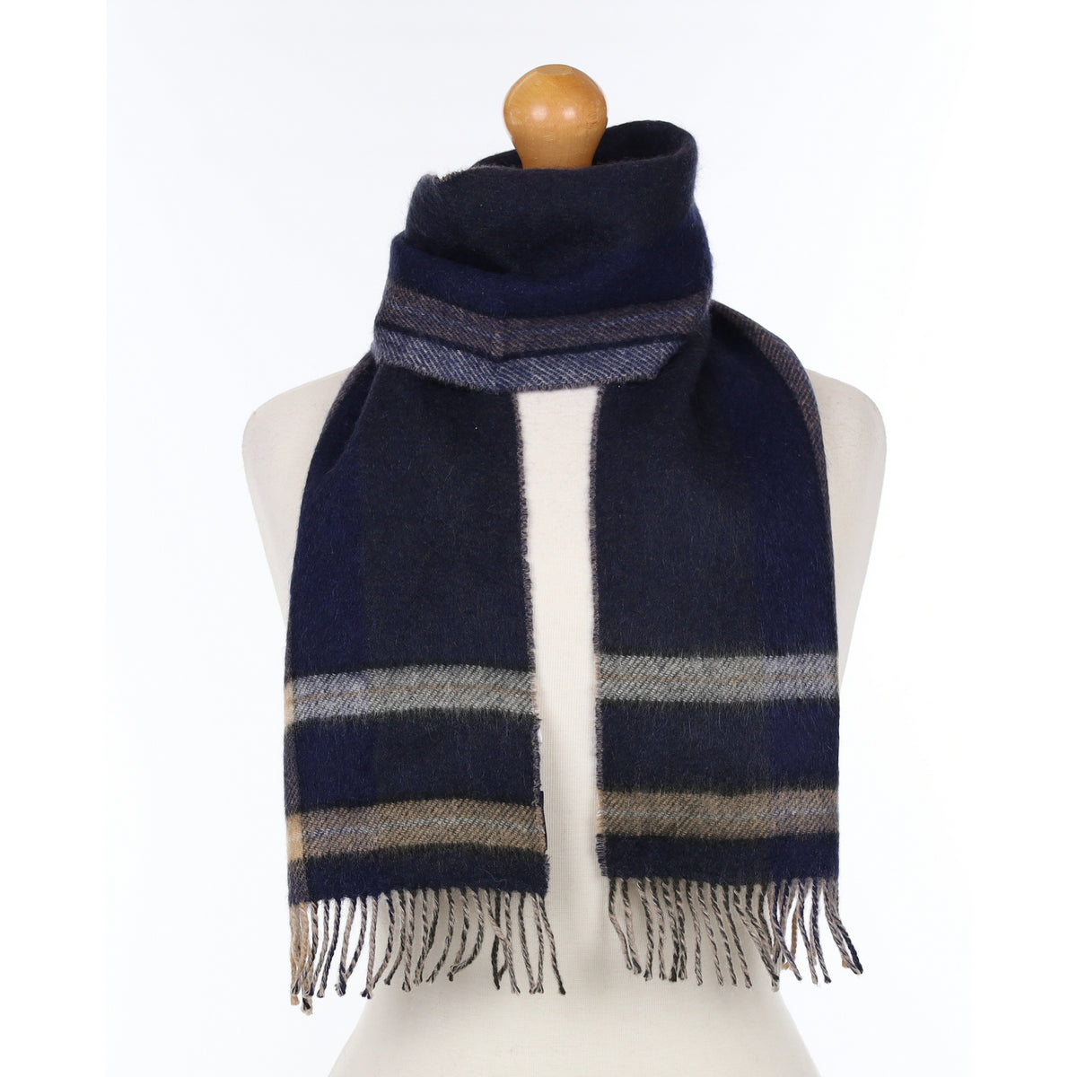 Navy with Camel Stripe Cashmere Woven Scarf