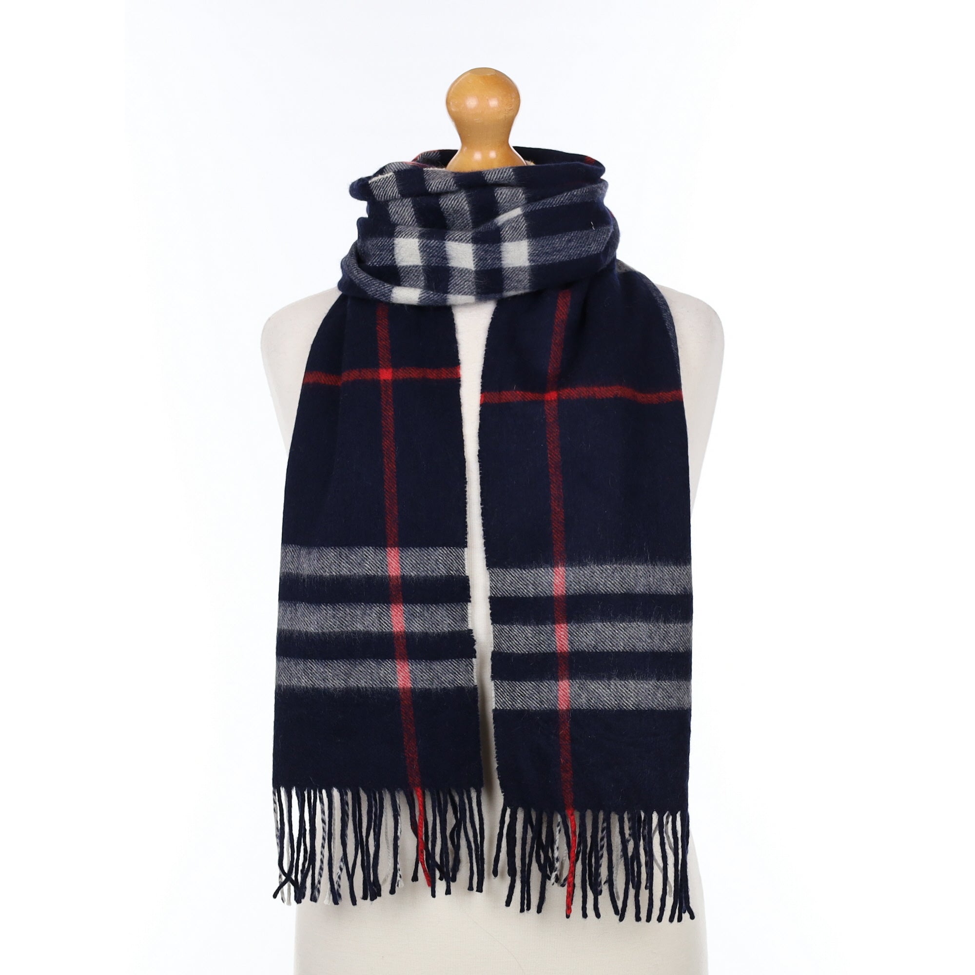 Navy Checked Cashmere Woven Scarf