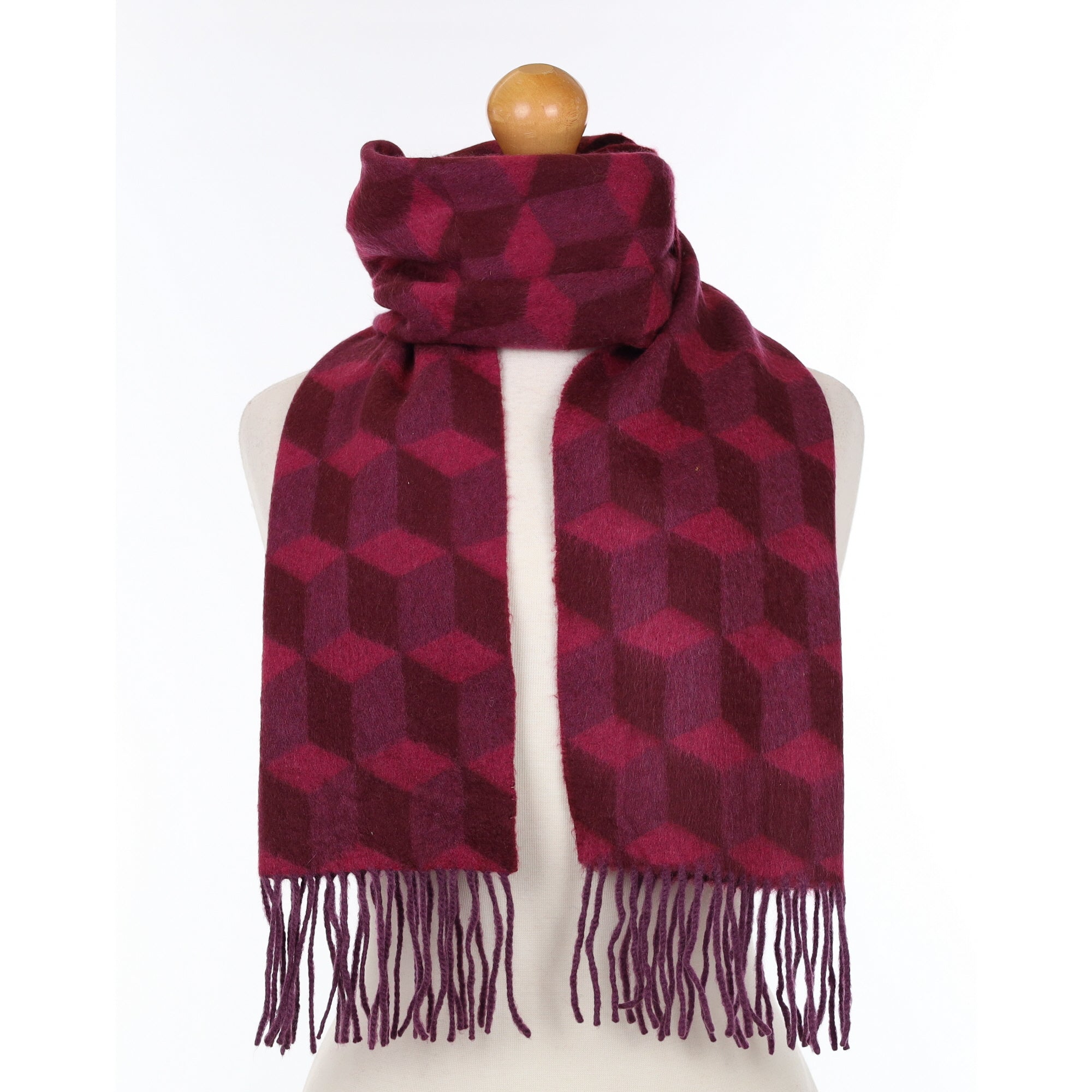 Plum Purple Patterned Cashmere Woven Scarf