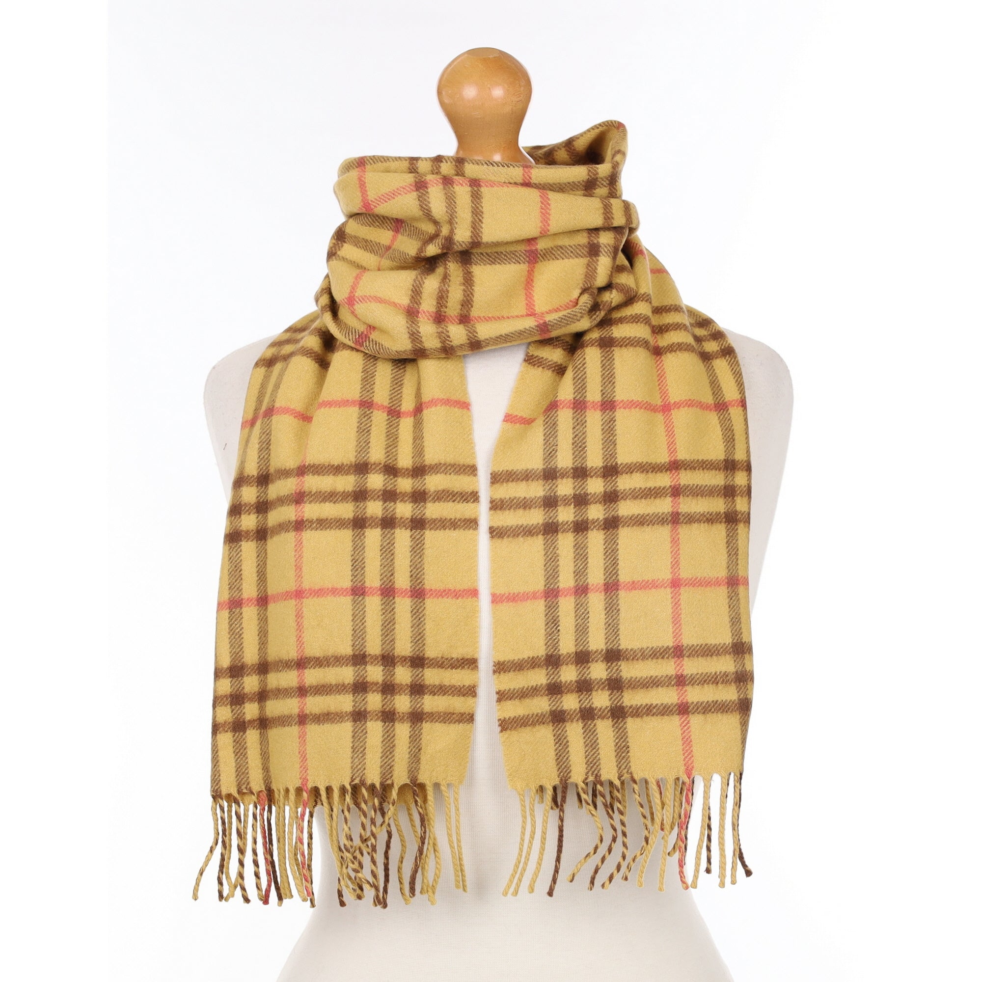 Dijon Yellow Checked Cashmere Woven Scarf