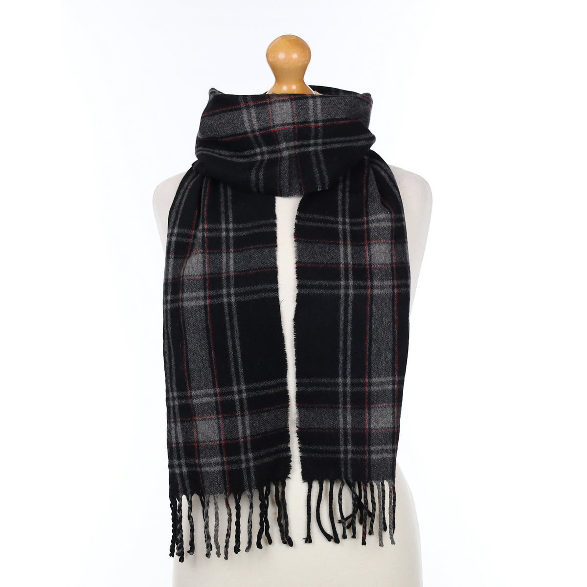Black and Grey Checked Cashmere Woven Scarf