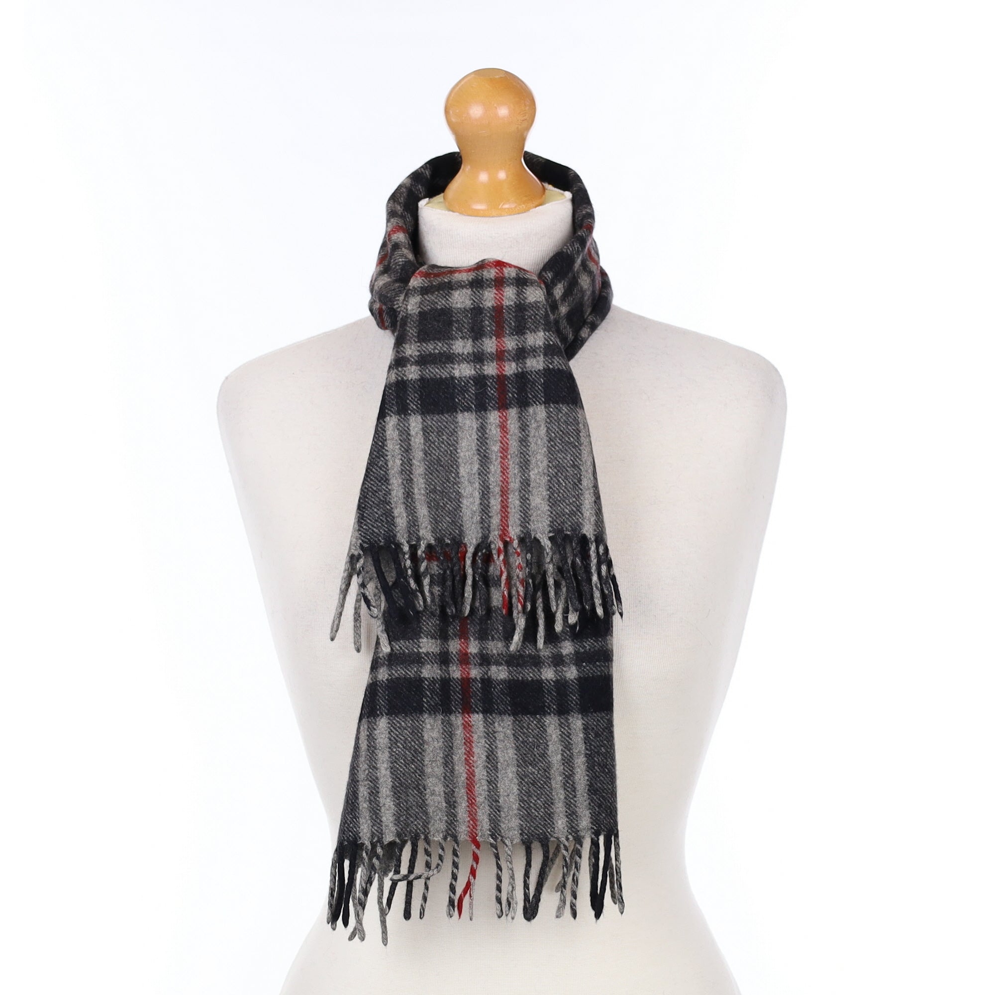 Grey and Black Checked Cashmere Woven Scarf
