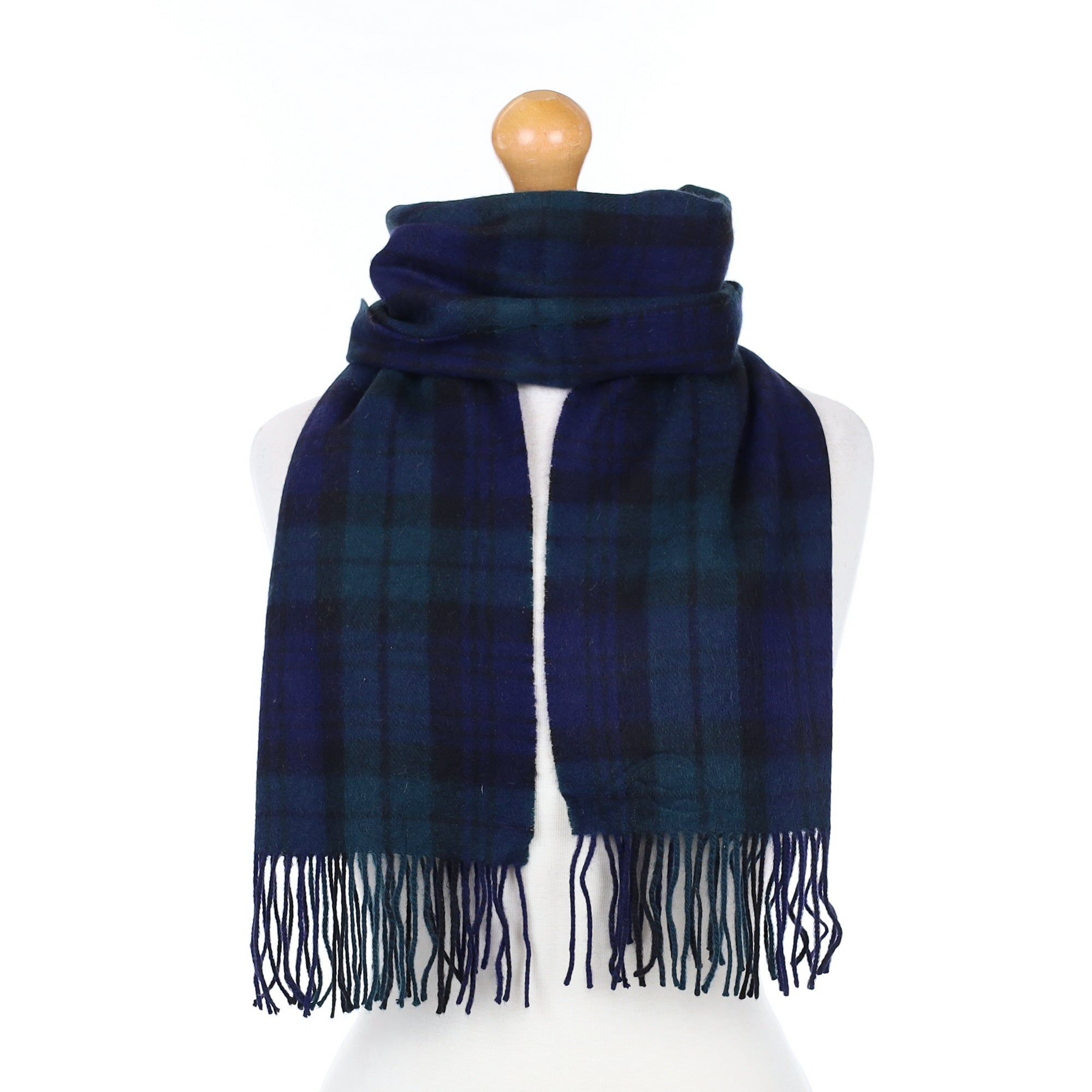 Midnight Blue Checked Cashmere Woven Scarf