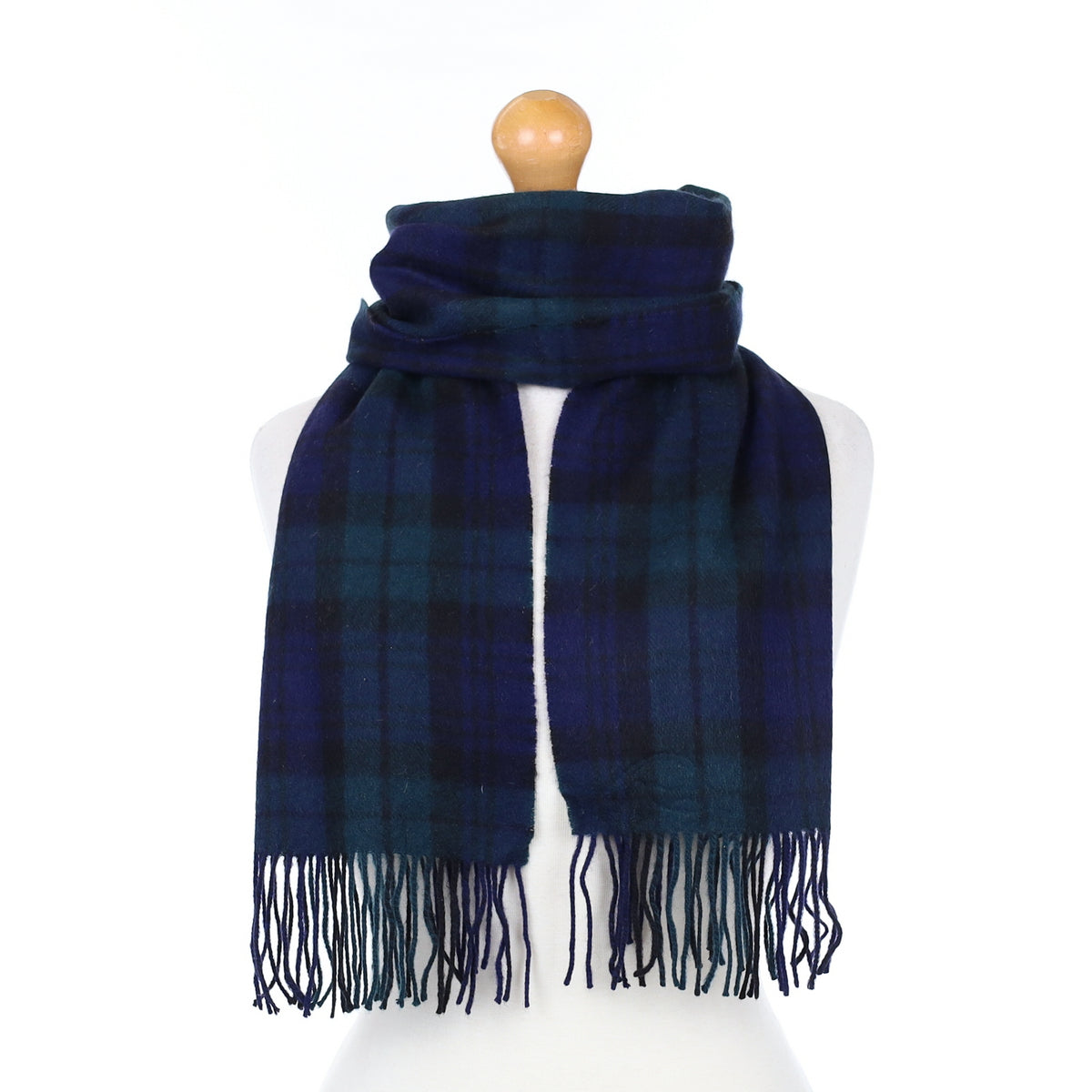 Midnight Blue Checked Cashmere Woven Scarf