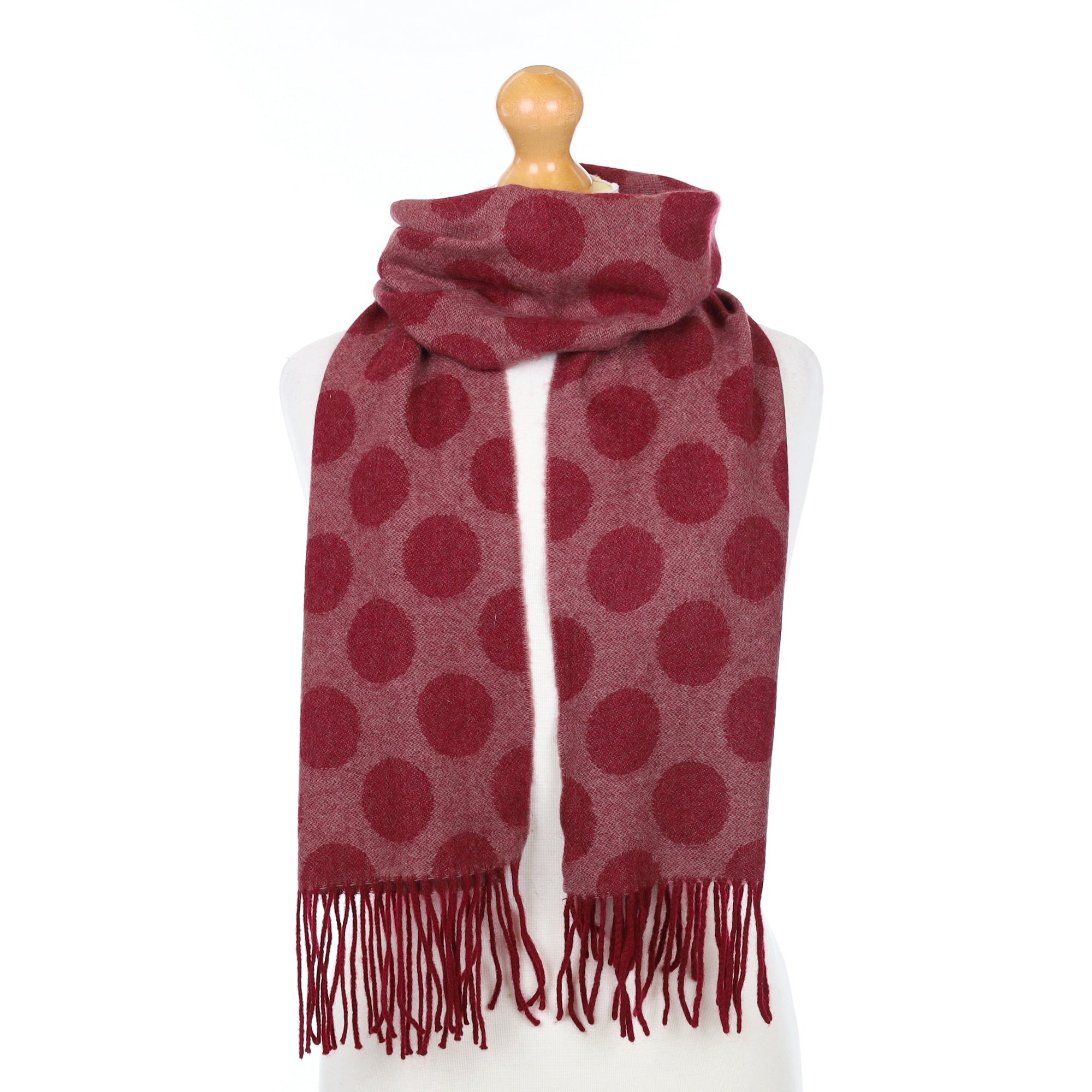 Burgundy Red Spotted Cashmere Woven Scarf