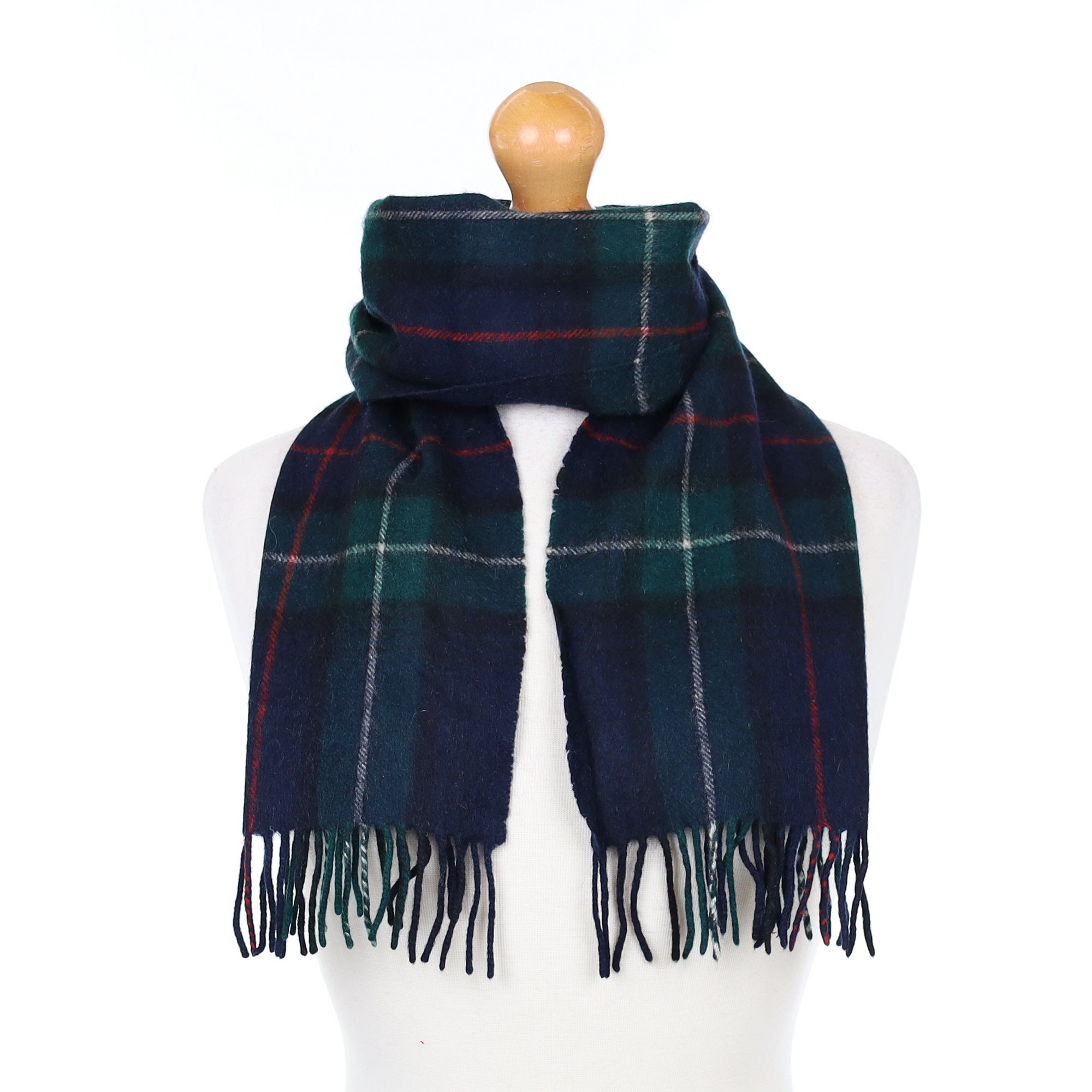 Navy and Green Checked Cashmere Woven Scarf