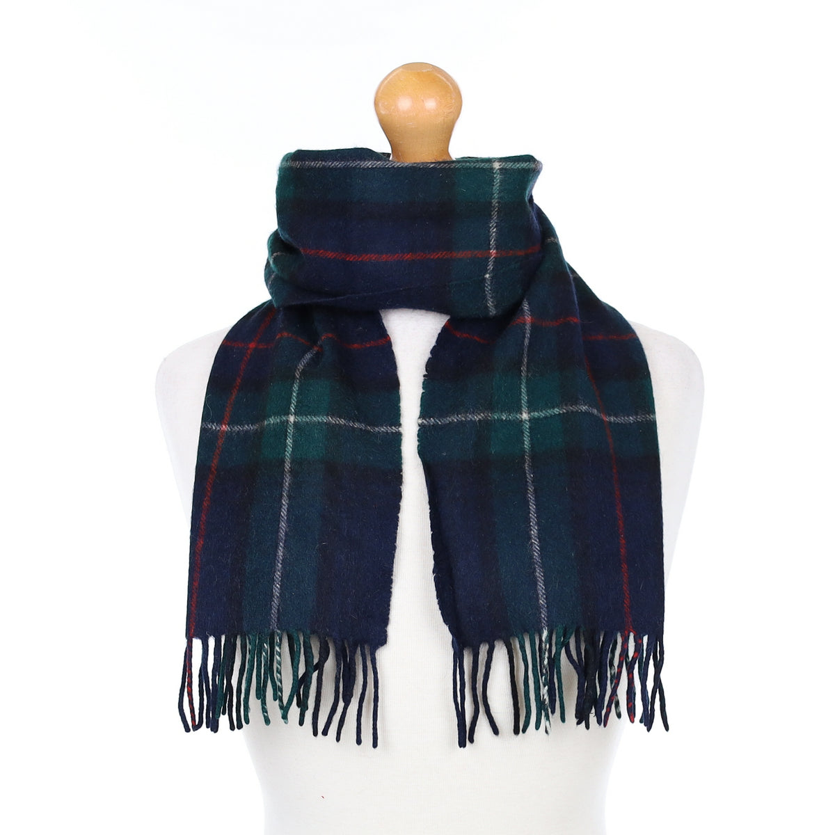 Navy and Green Checked Cashmere Woven Scarf