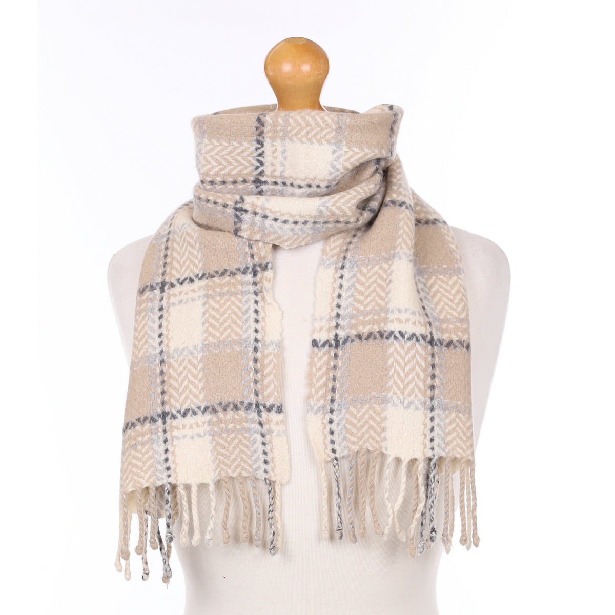 Fawn and Cream Plaid Cashmere Woven Scarf