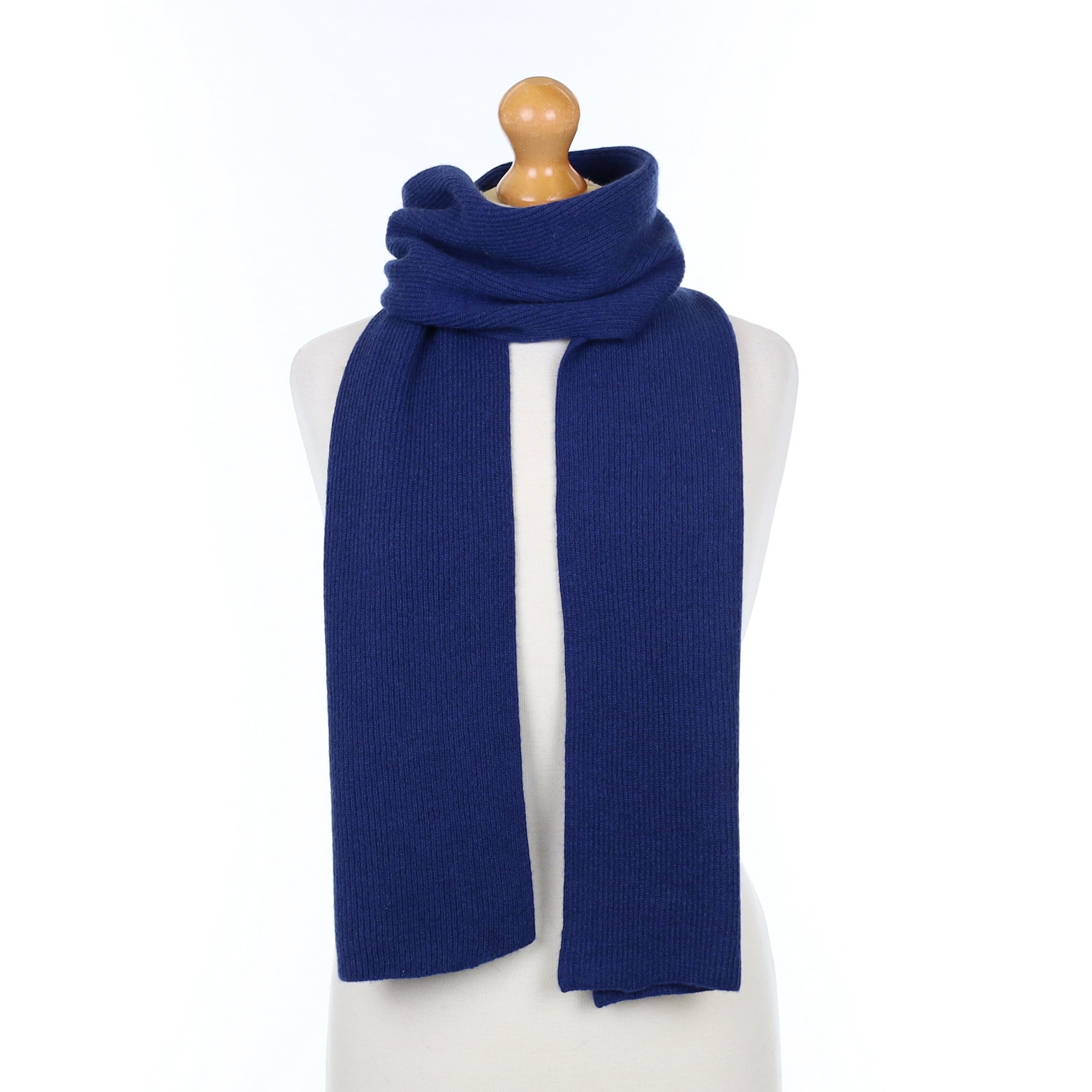 Brand New French Navy Cashmere Rib Knitted Scarf