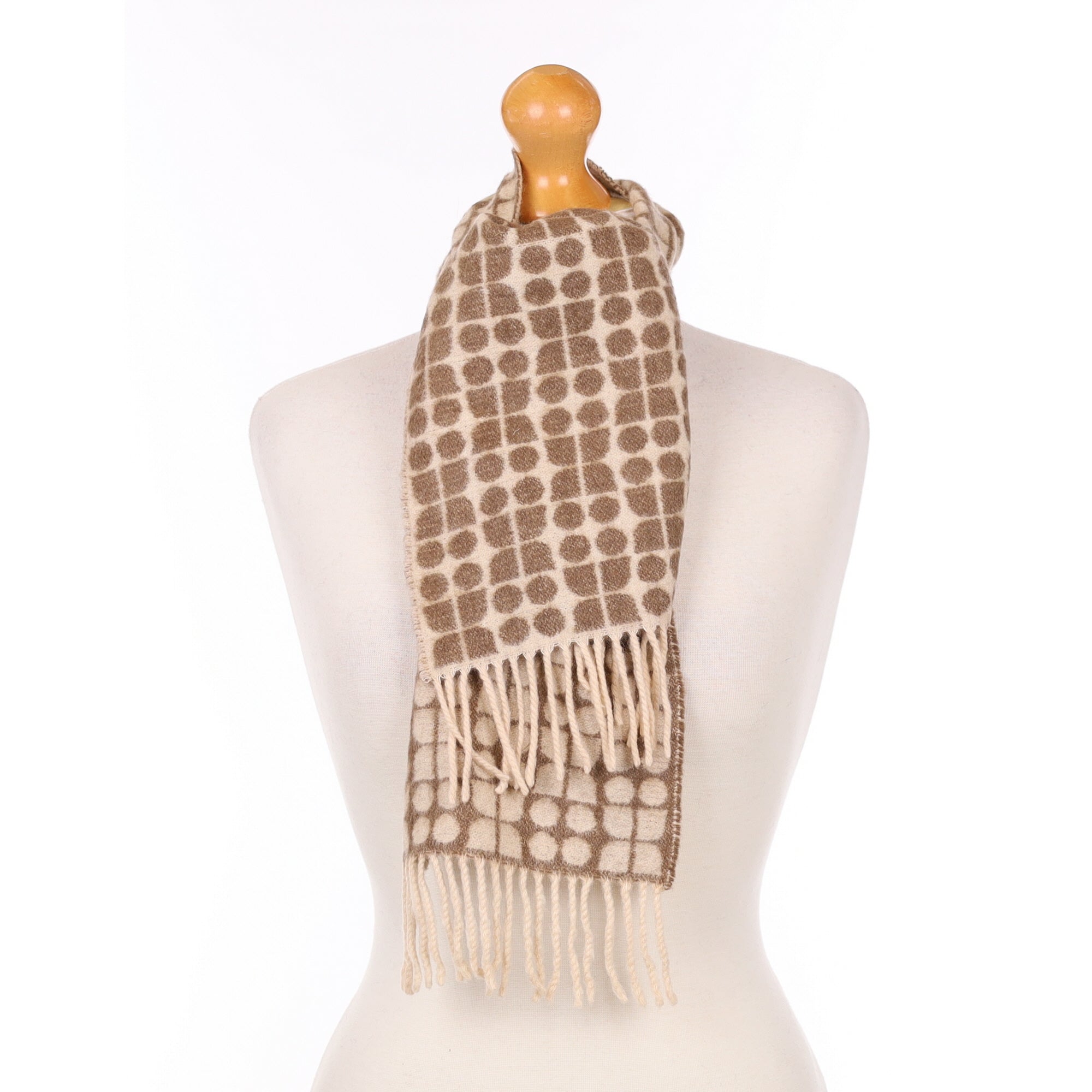 Alabaster and Mocha Patterned Cashmere Woven Scarf