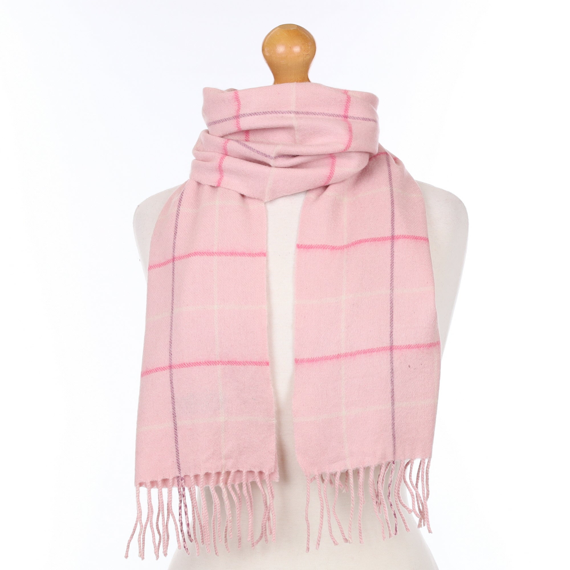 Hazy Pink Checked Cashmere Woven Scarf