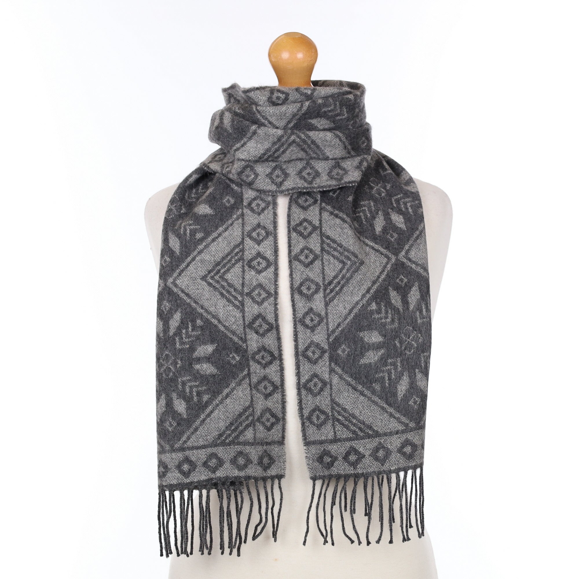 Grey Geometric Cashmere Woven Scarf