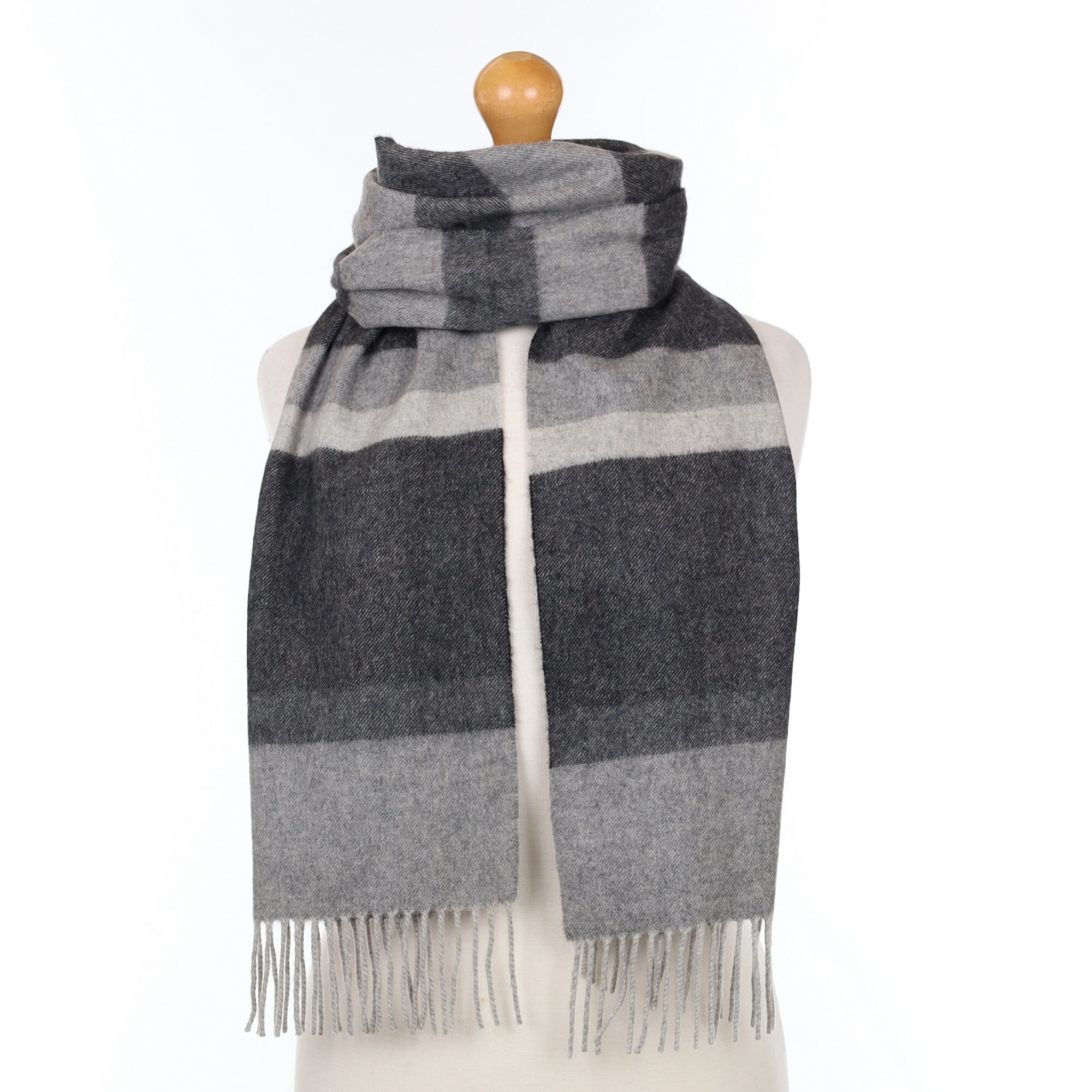 Grey Striped Cashmere Woven Scarf