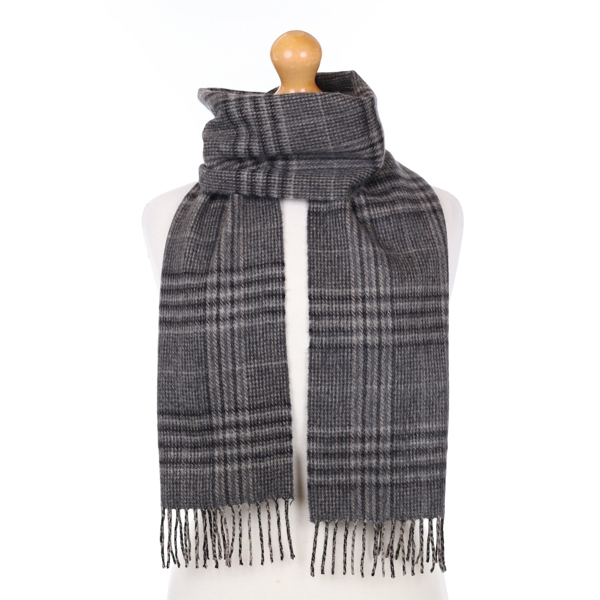 Slate Grey Plaid Cashmere Woven Scarf