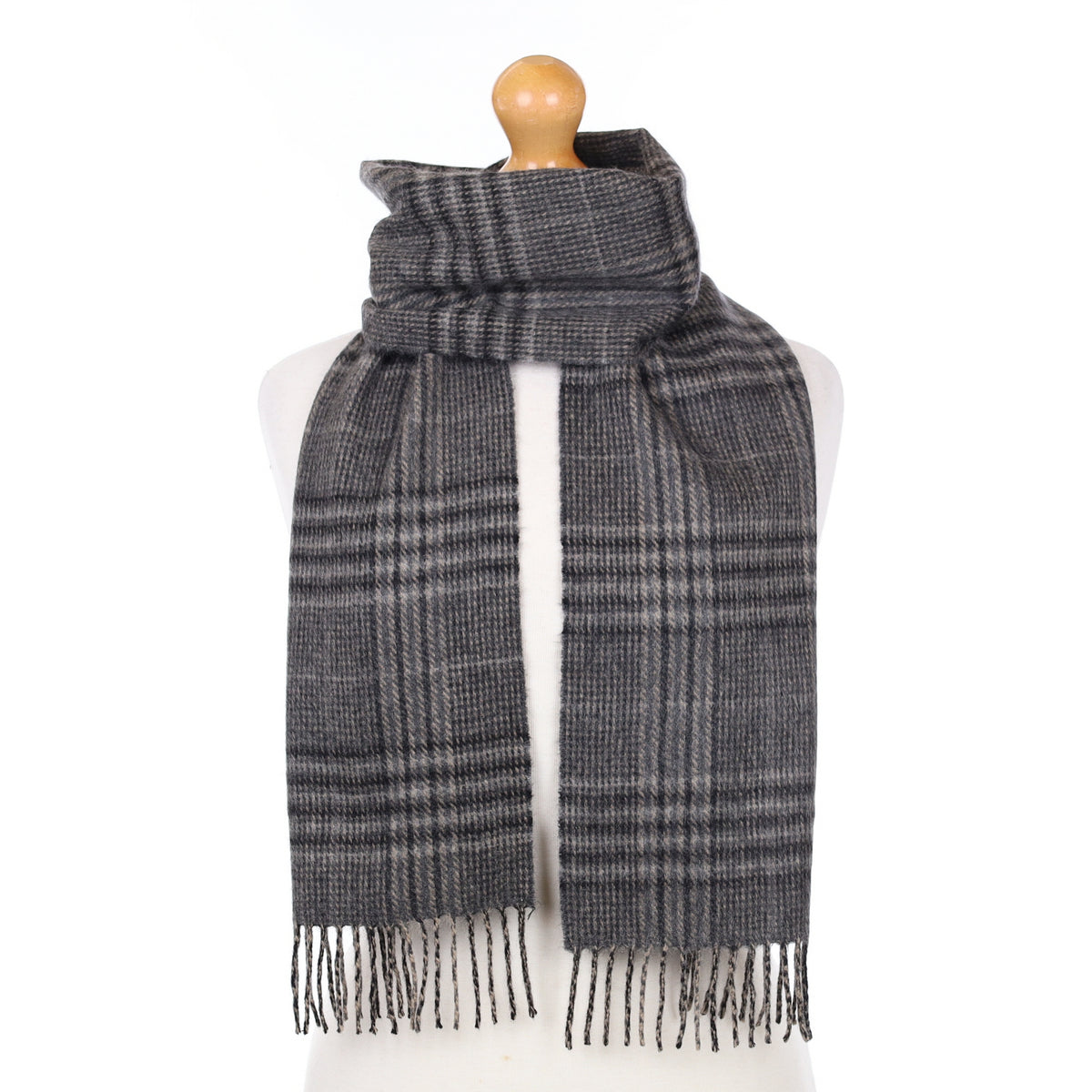 Slate Grey Plaid Cashmere Woven Scarf