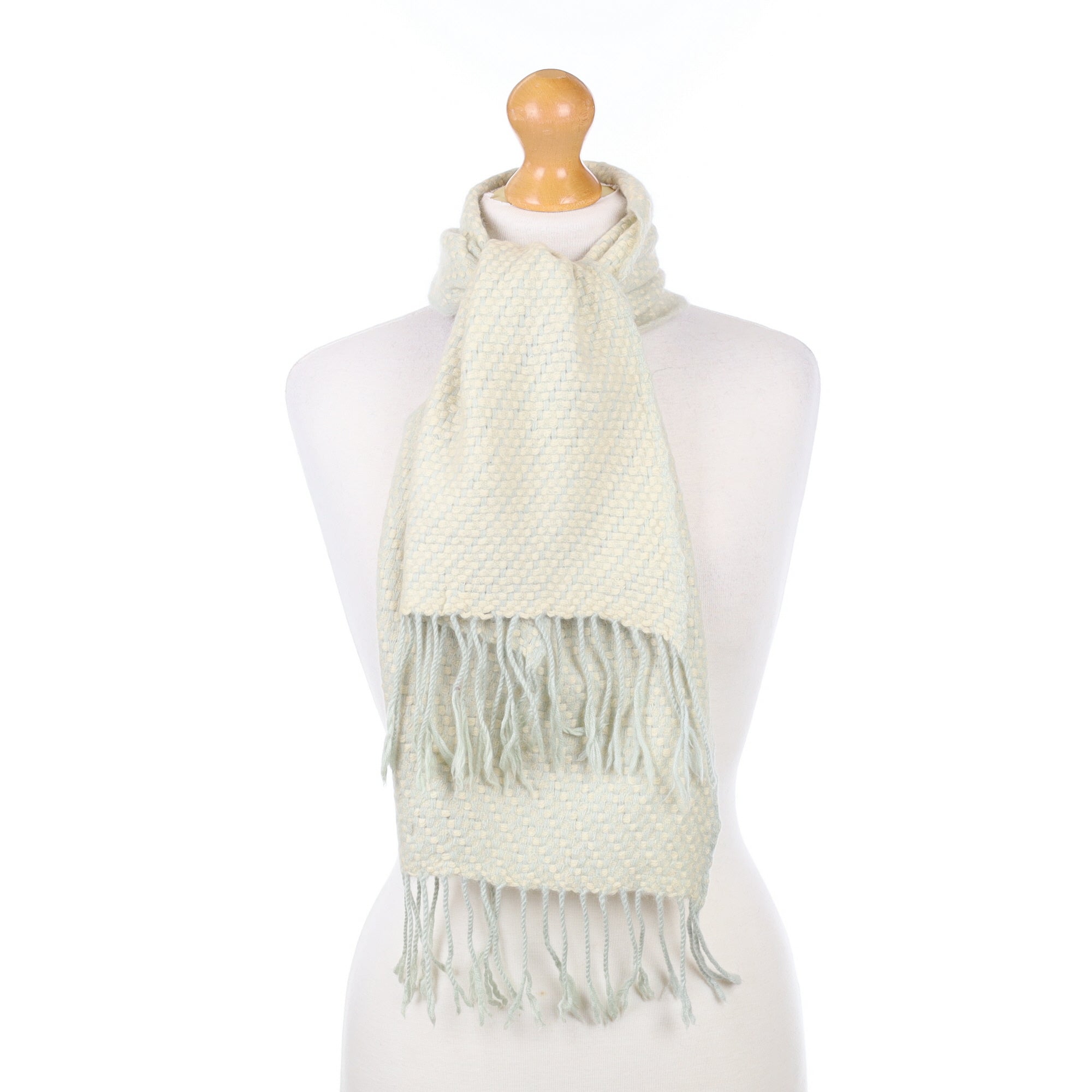 Duck Egg Green Textured Cashmere Woven Scarf