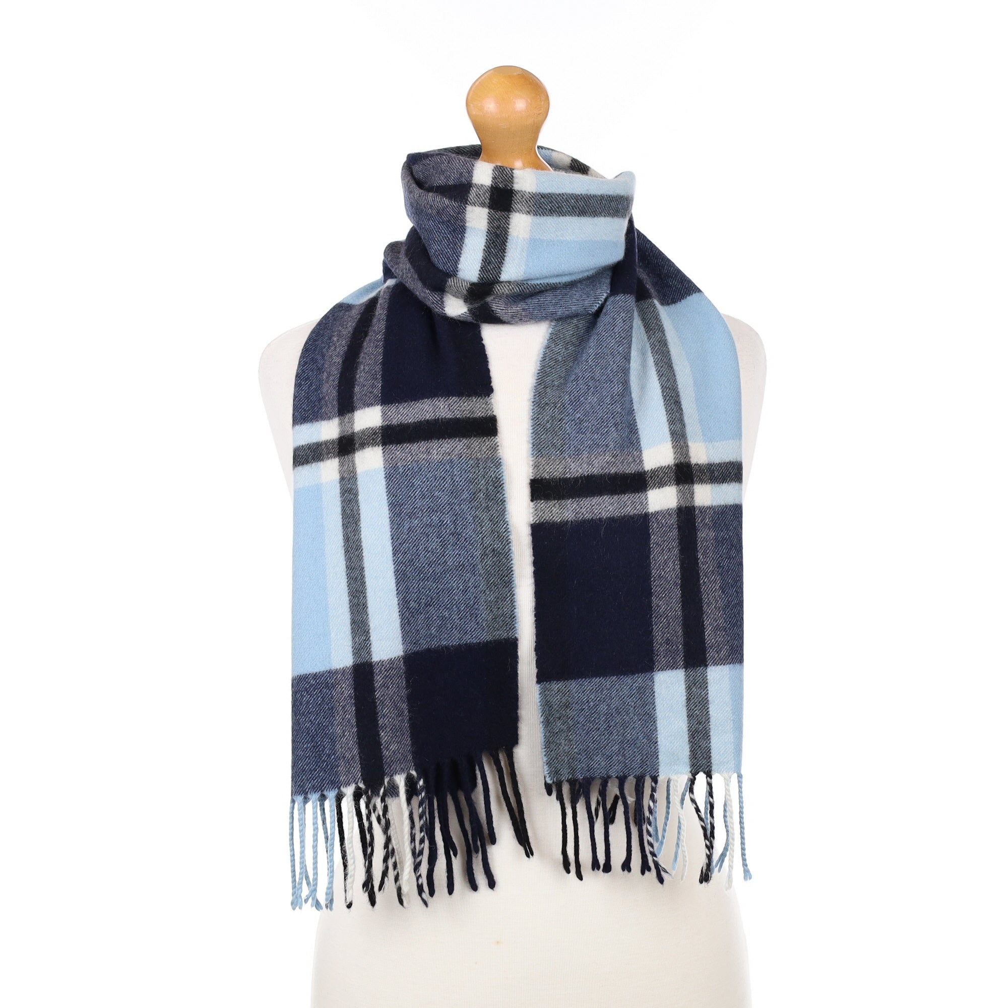 Blue Mist Checked Cashmere Woven Scarf
