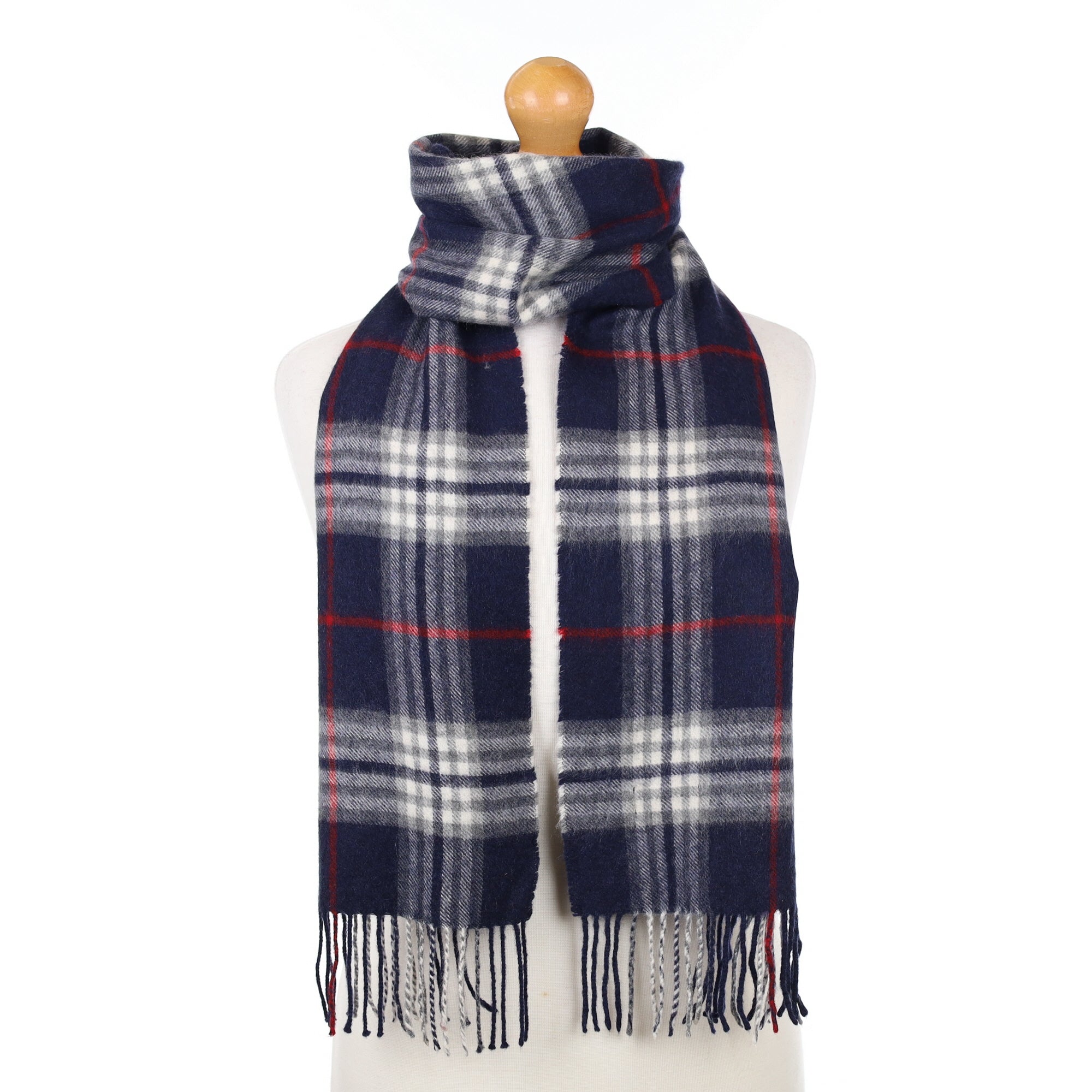 Navy Blue Checked Cashmere Woven Scarf