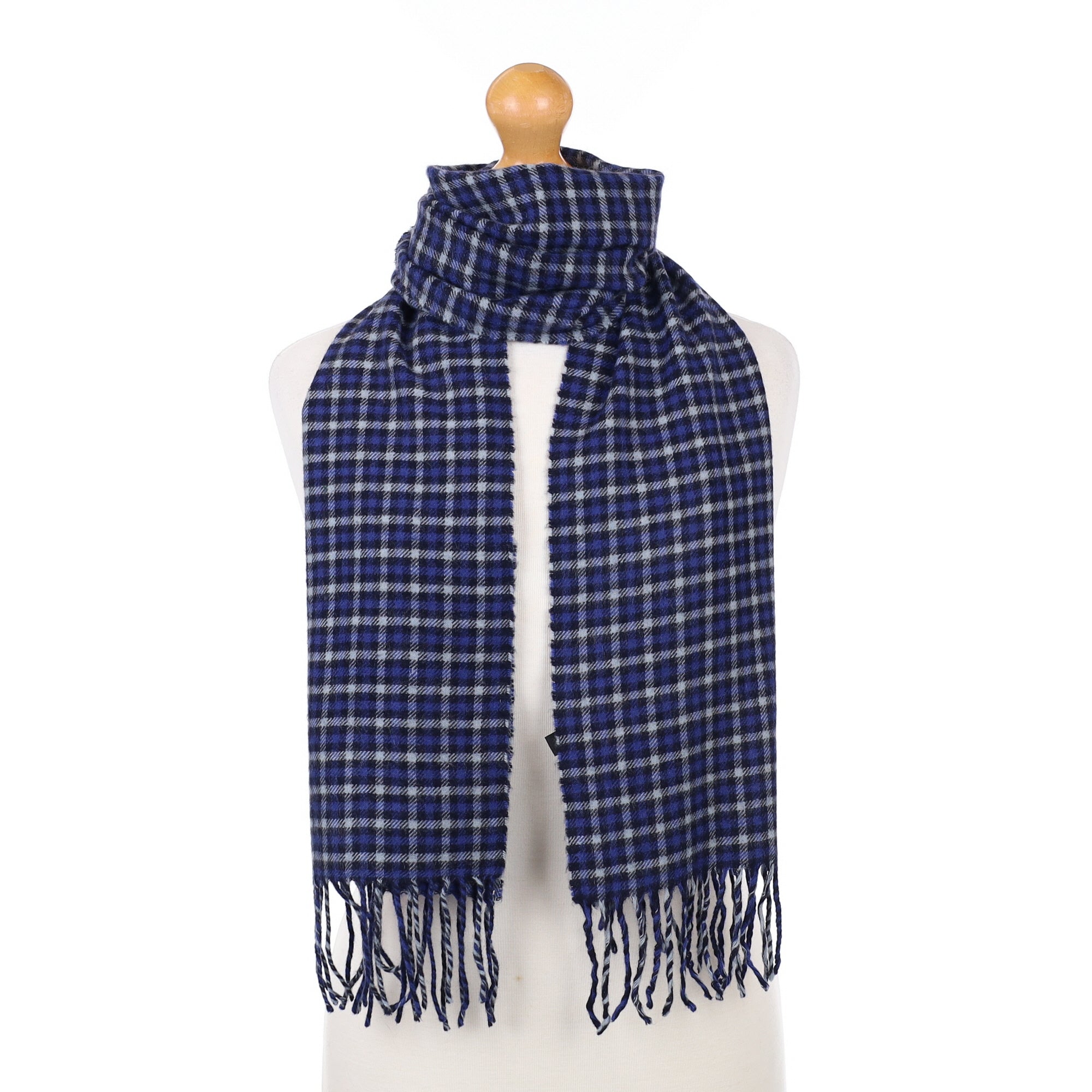 Blue Checked Cashmere Woven Scarf