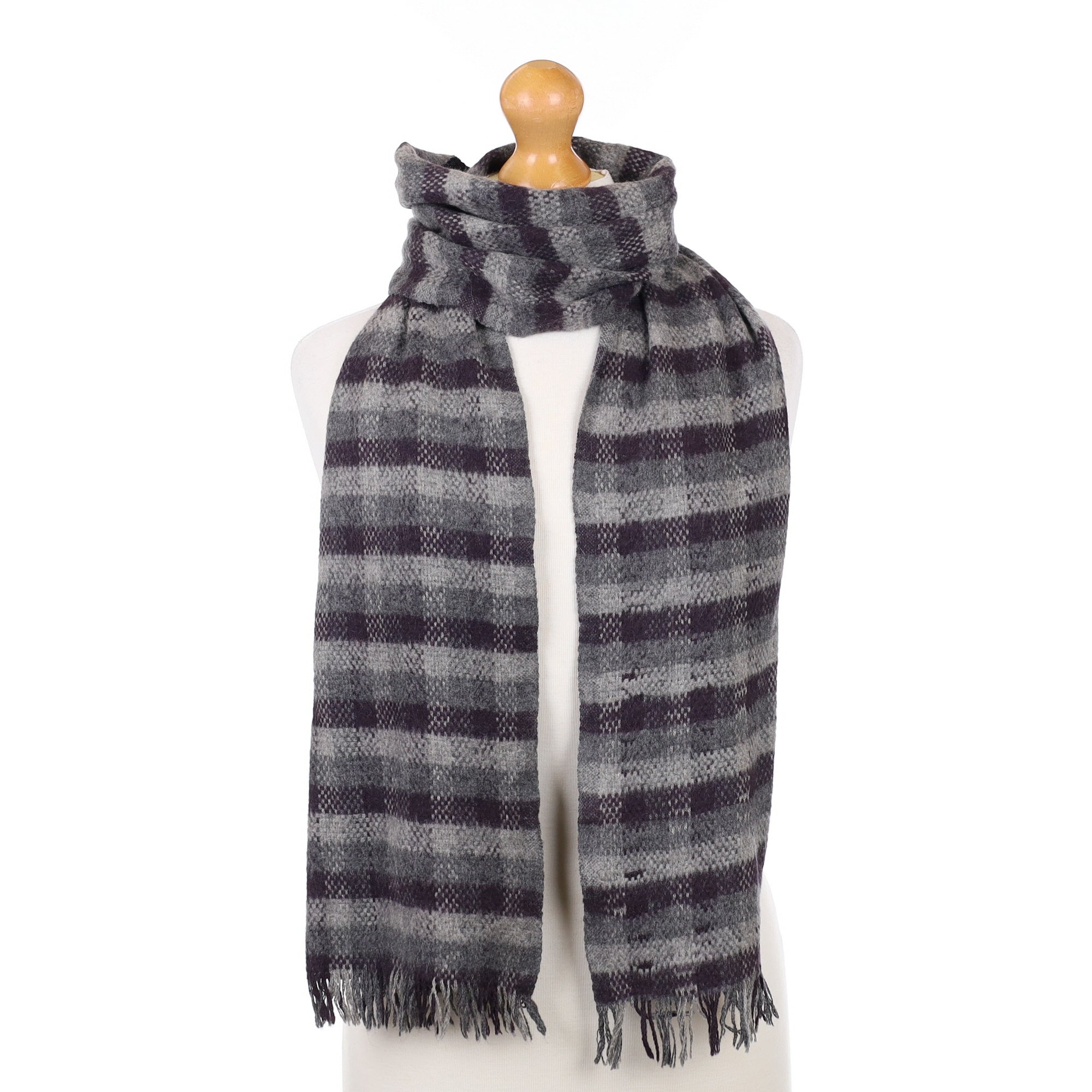 Grey Checked Cashmere Woven Scarf