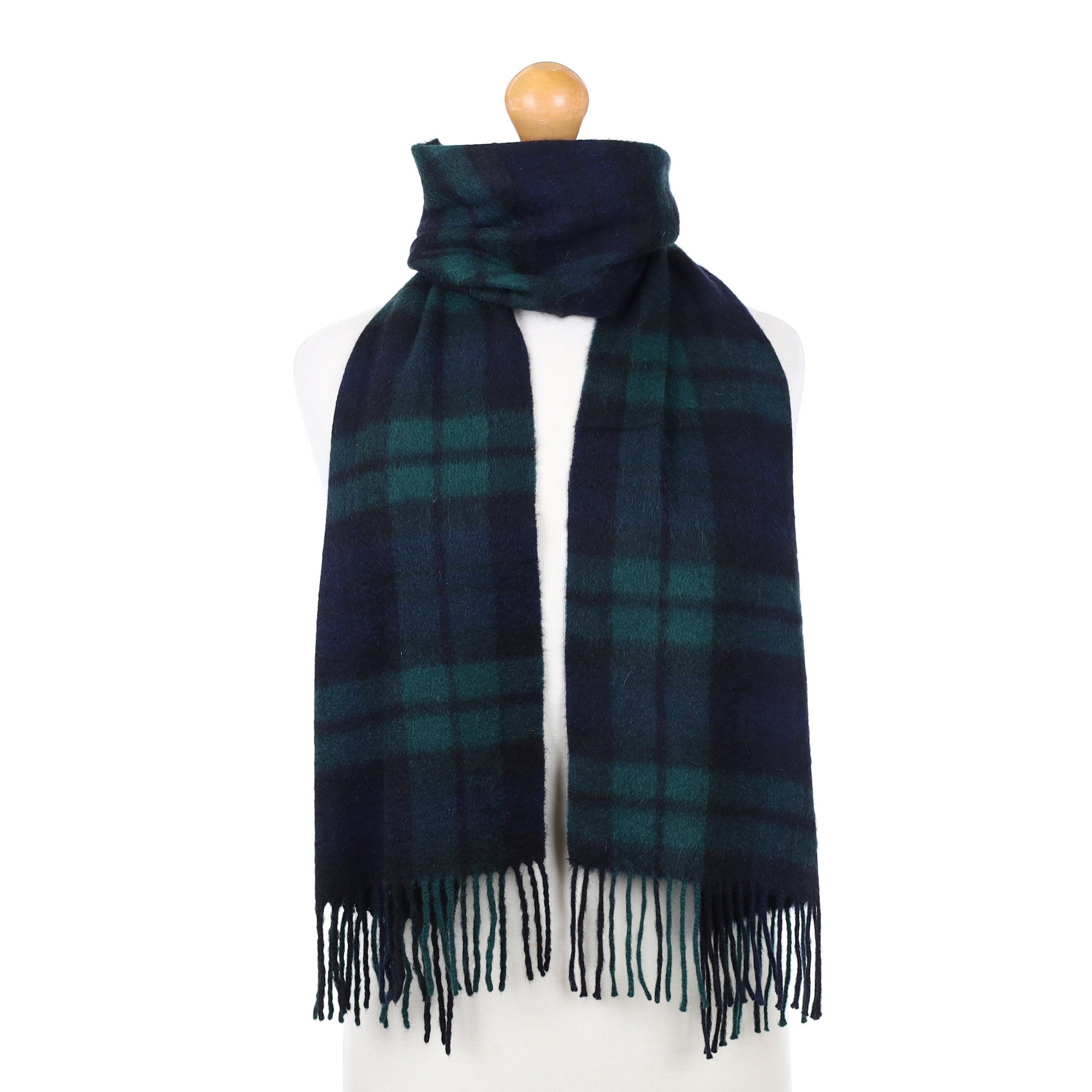 Green and Navy Checked Cashmere Woven Scarf