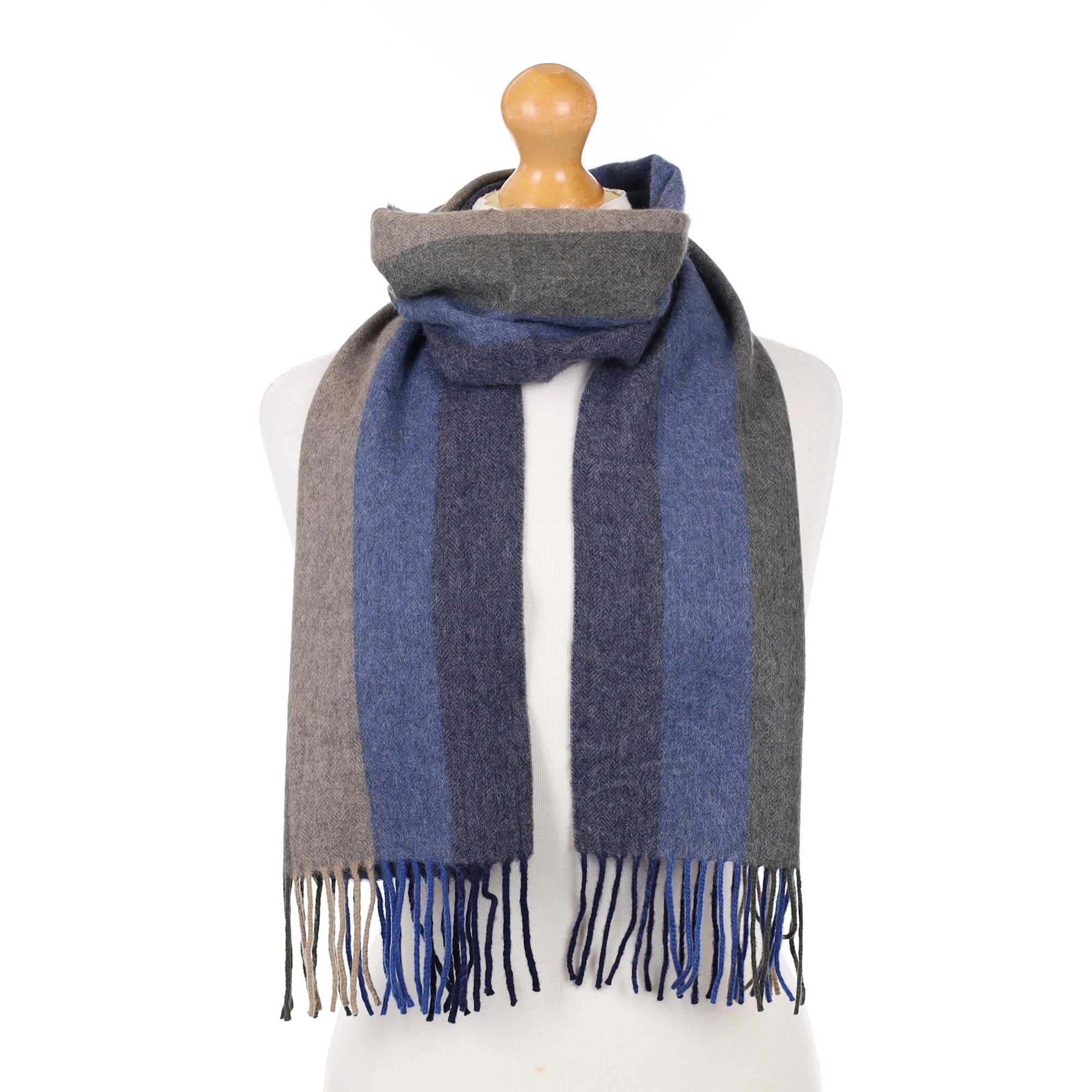 Blue and Grey Striped Cashmere Woven Scarf