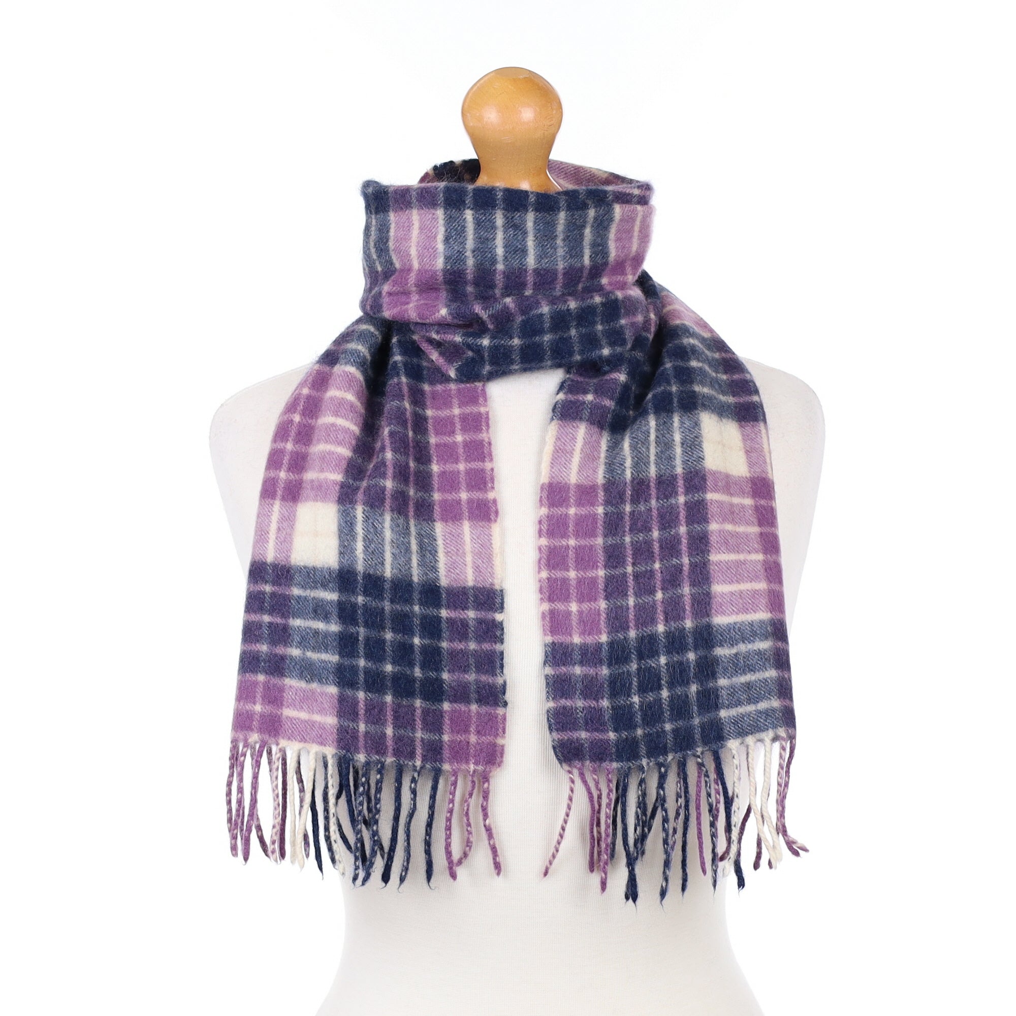 Purple and Blue Checked Cashmere Woven Scarf