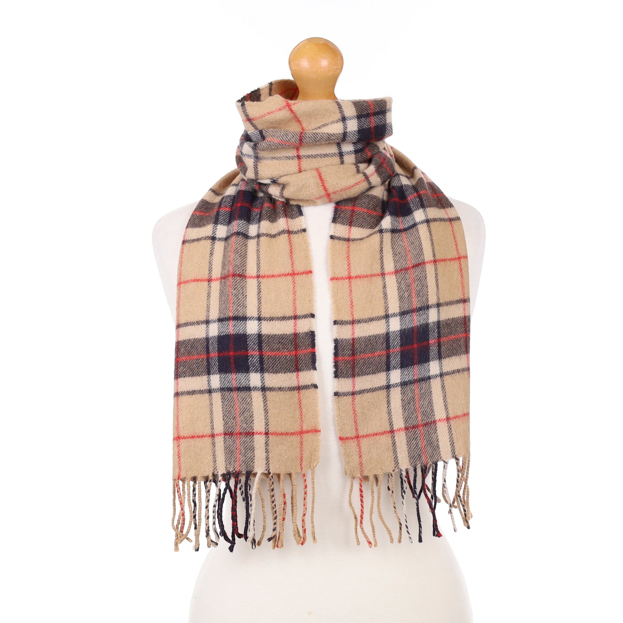 Brown Grey and Red Plaid Cashmere Woven Scarf