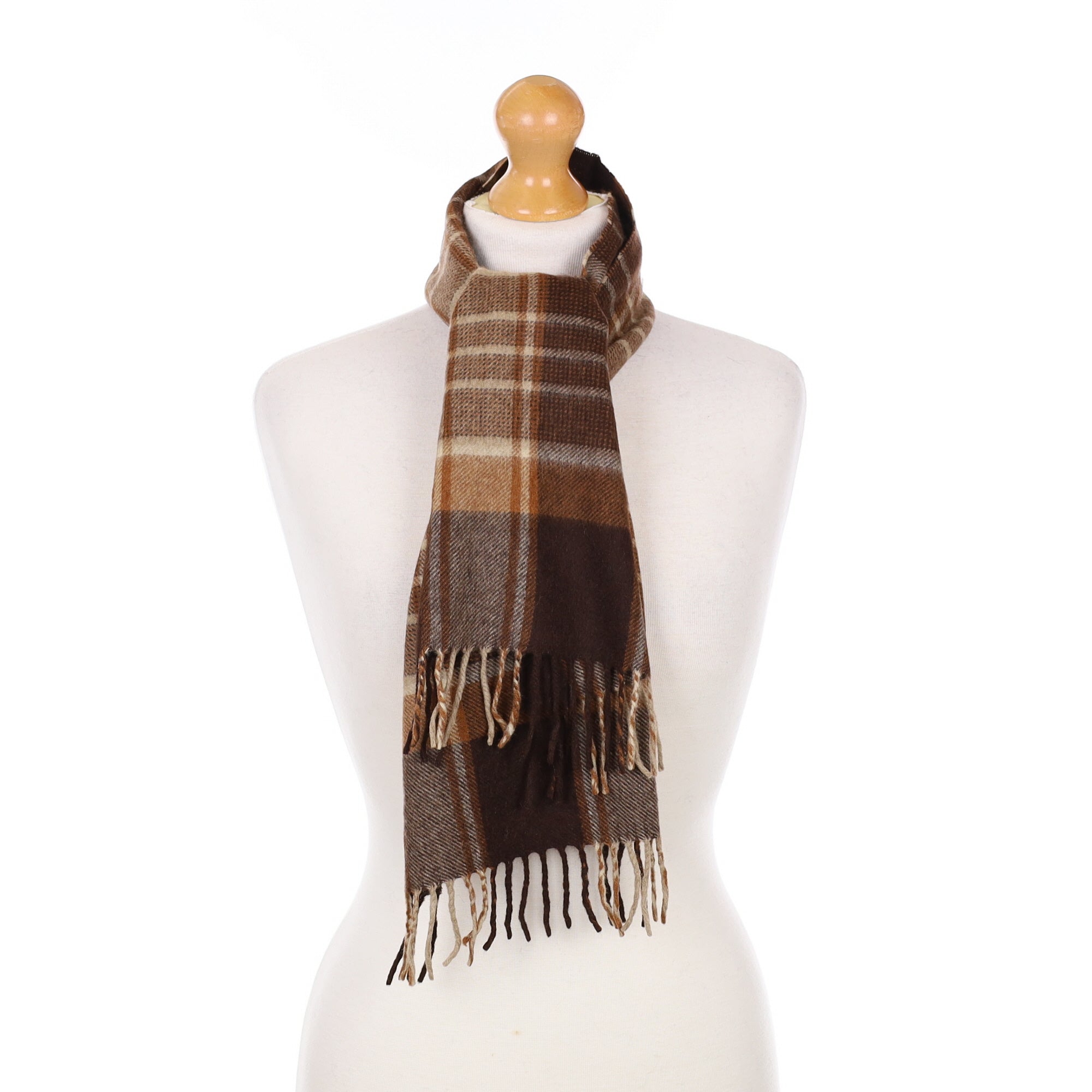 Brown Checked Cashmere Woven Scarf
