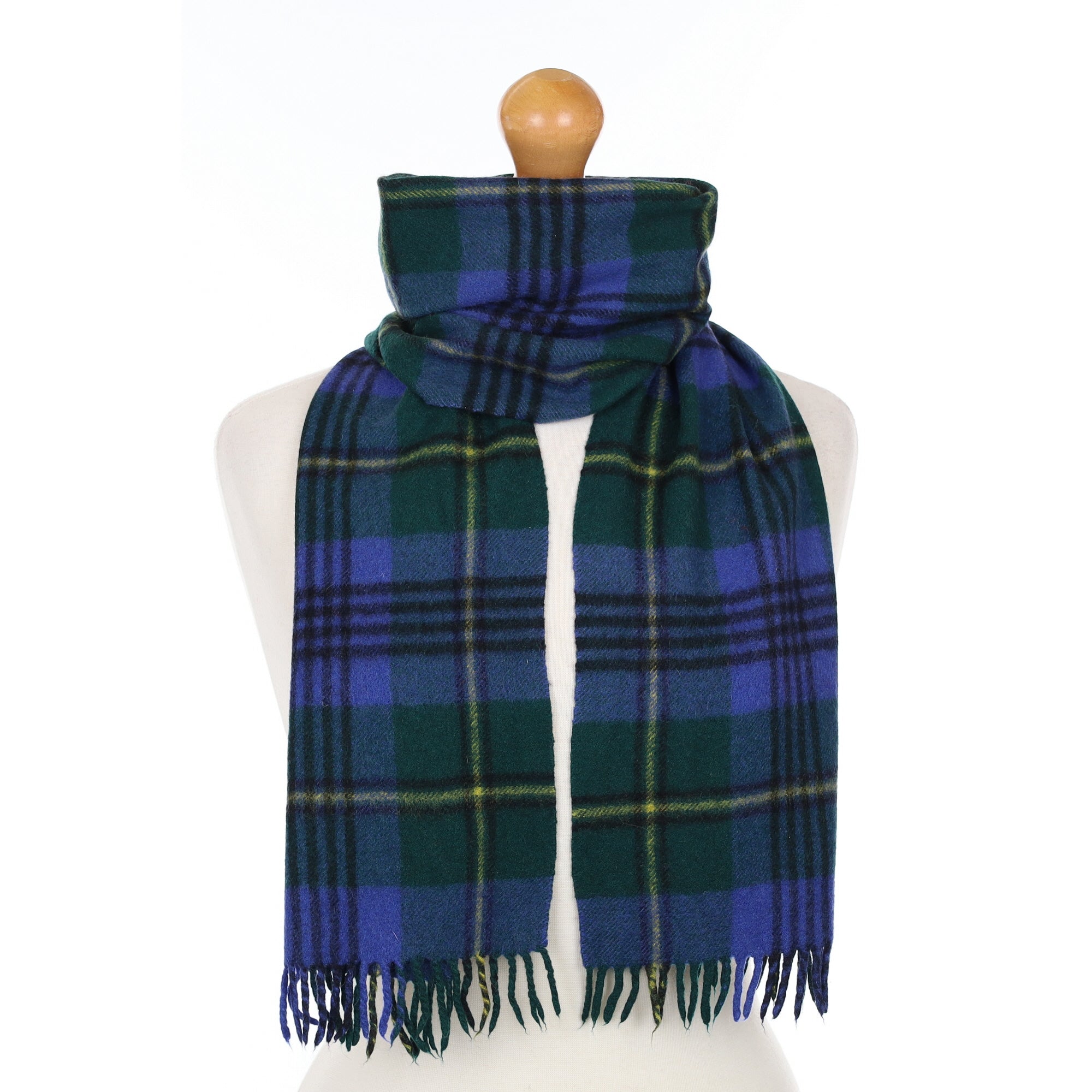 Blue and Green Checked Cashmere Woven Scarf