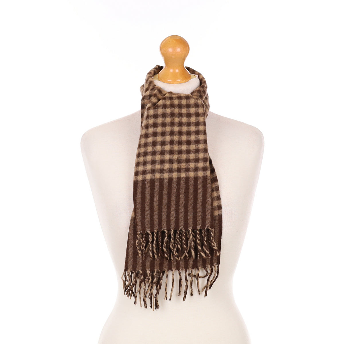 Brown Checked Cashmere Woven Scarf