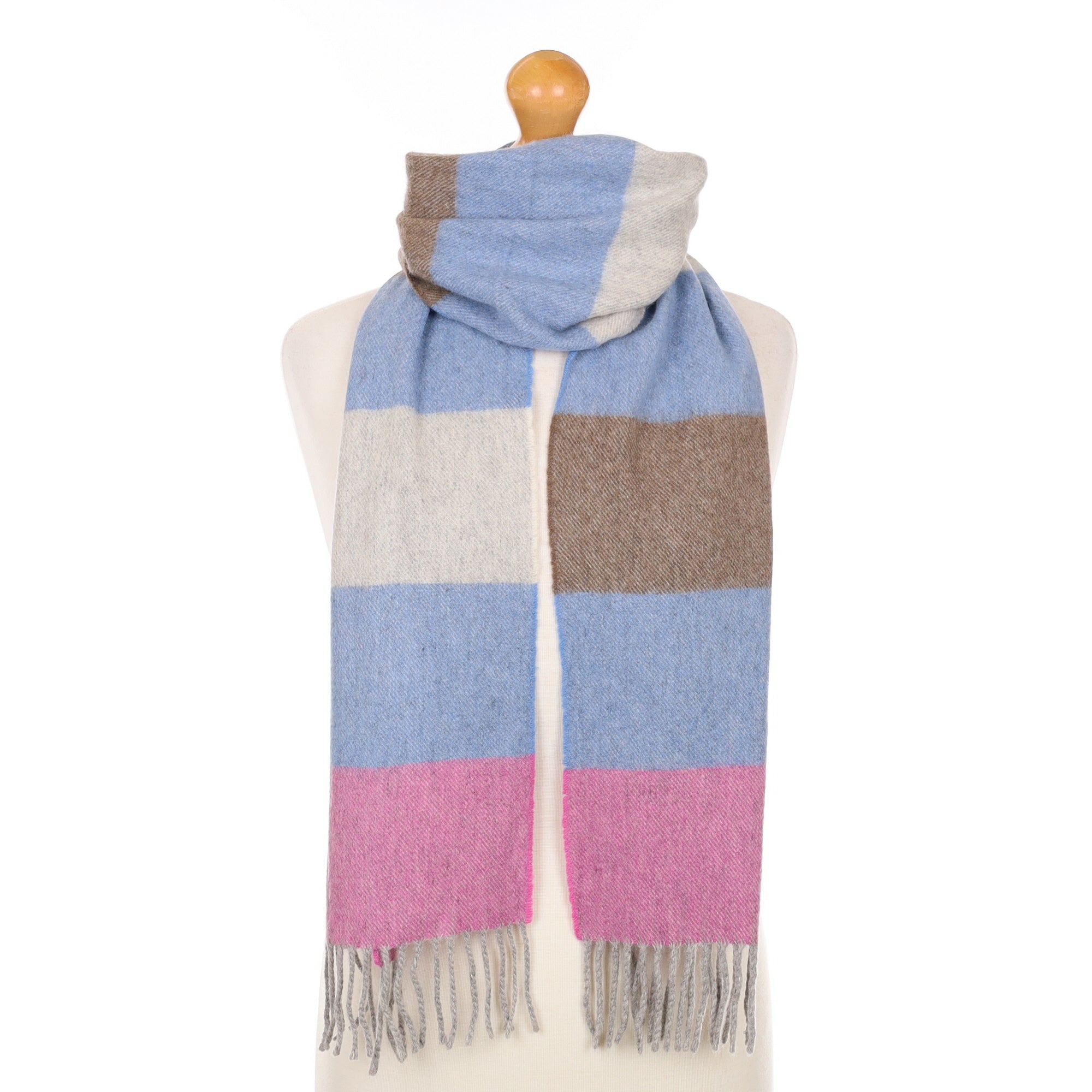Scottish Pink Blue and Brown Colour Block Cashmere Woven Scarf