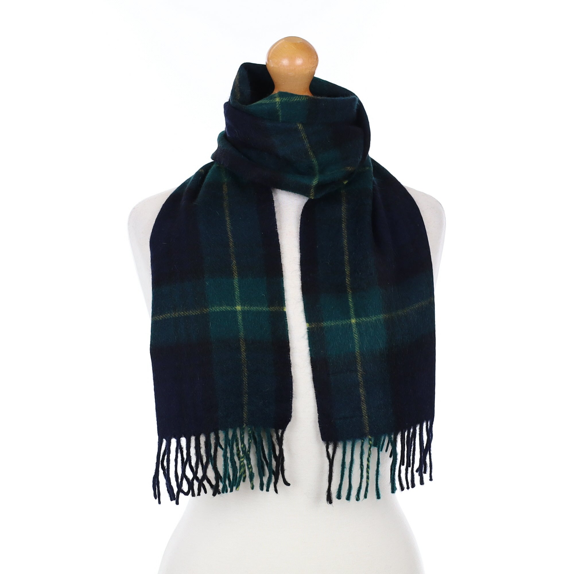 Navy and Green Checked Cashmere Woven Scarf
