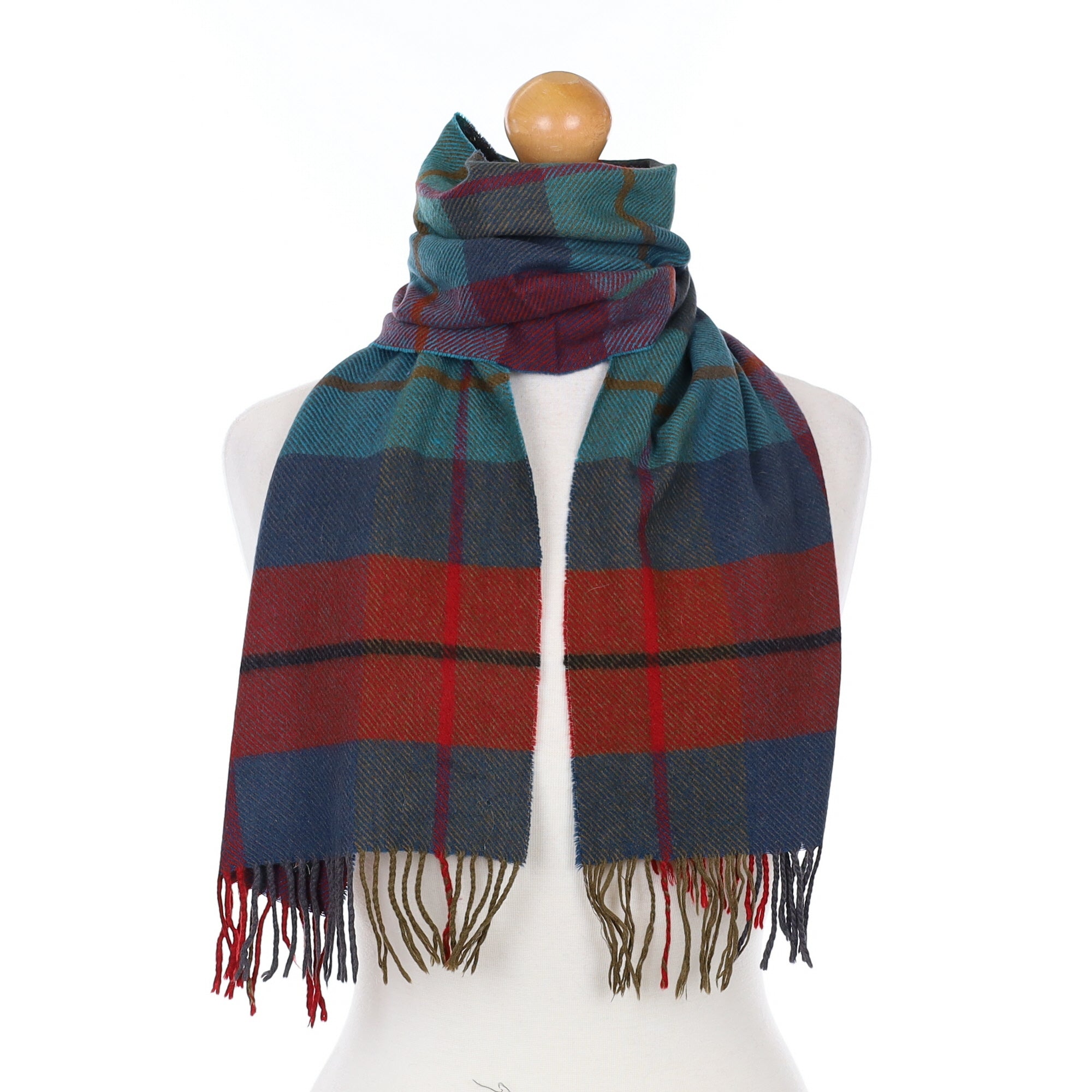 Green and Red Checked Cashmere Woven Scarf