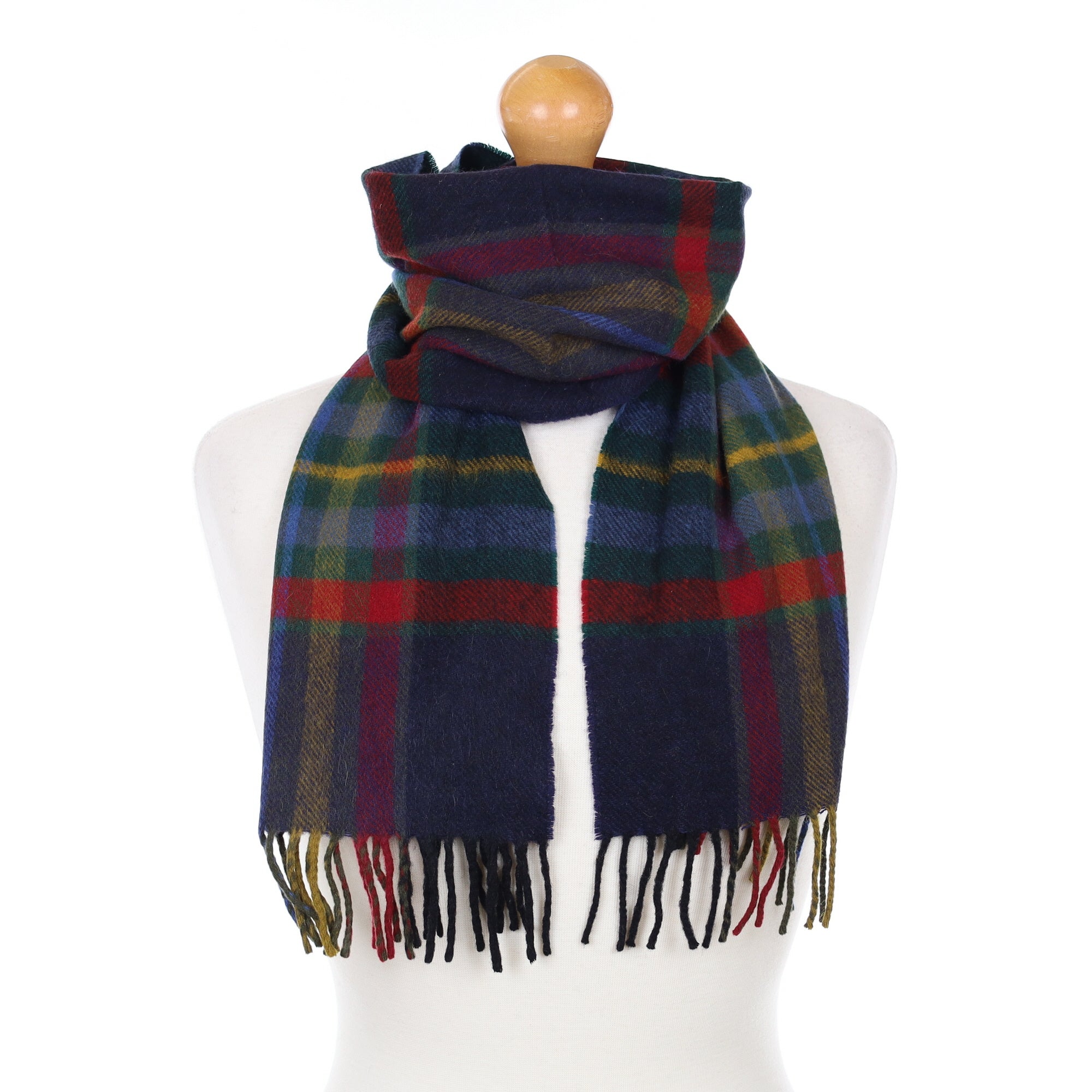 Navy Checked Cashmere Woven Scarf