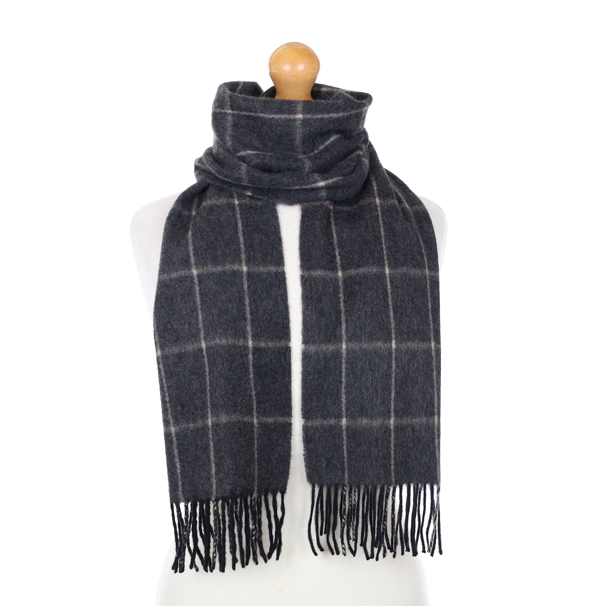 Grey and White Checked Cashmere Woven Scarf