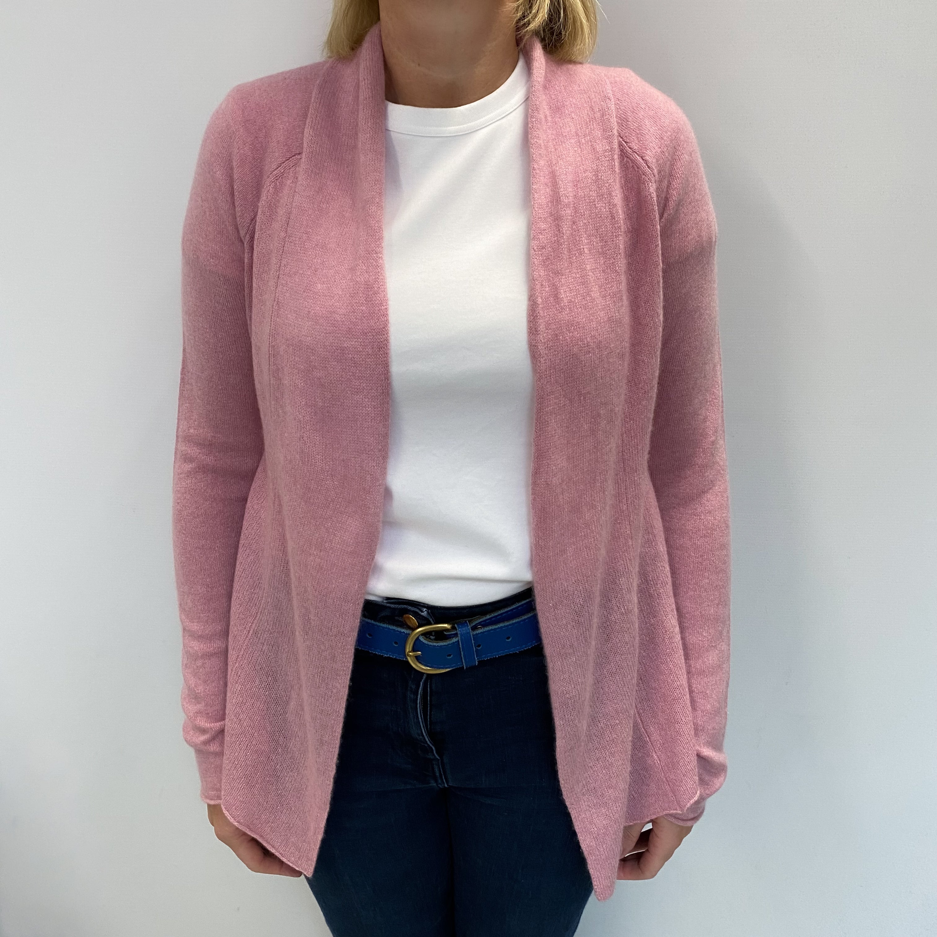 Faded Heather Pink Cashmere Edge To Edge Cardigan Large
