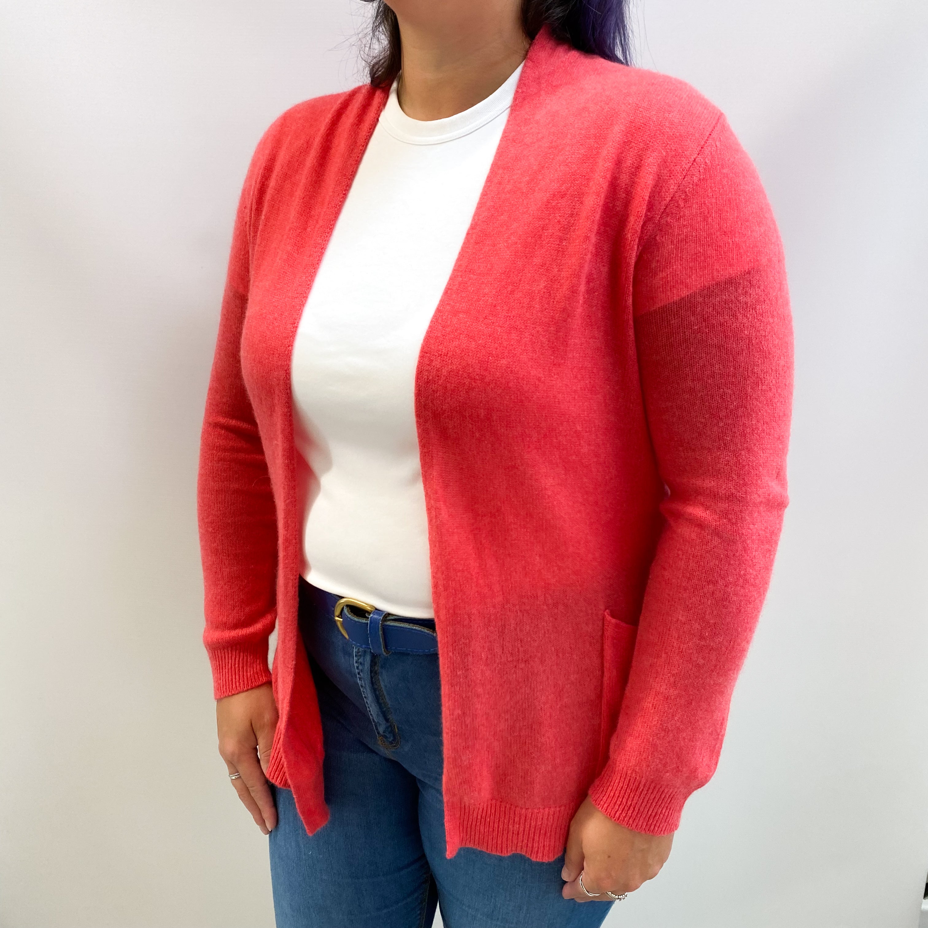 Cranberry Pink Cashmere Edge To Edge Cardigan Large