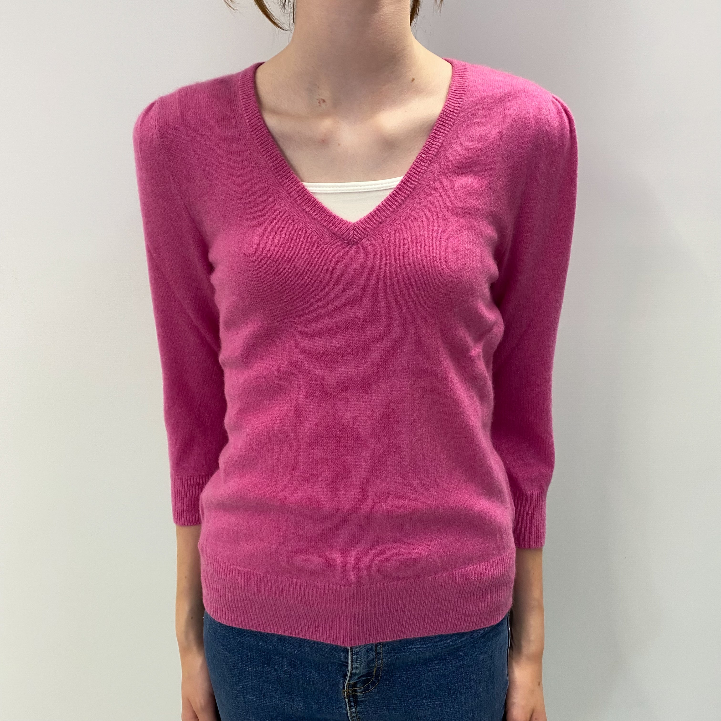 Sweet Pea Pink Cashmere V Neck Jumper Extra Small