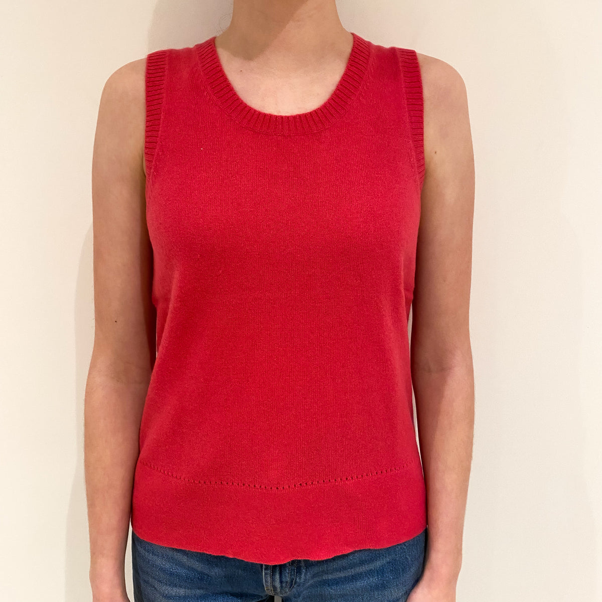Cranberry Pink Cashmere Crew Neck Tank Top Extra Small