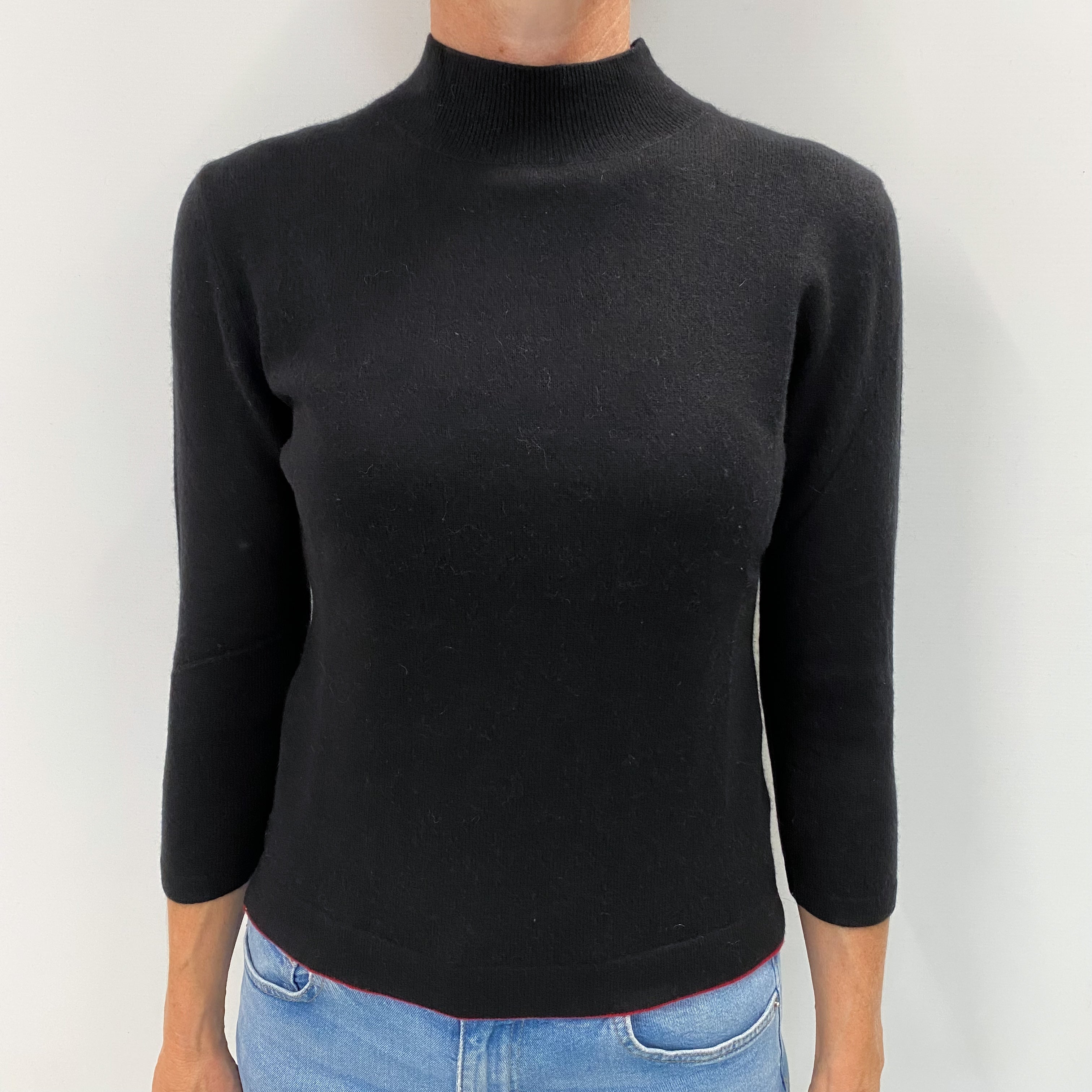 Black Cashmere 3/4 Sleeve Turtle Neck Jumper Small